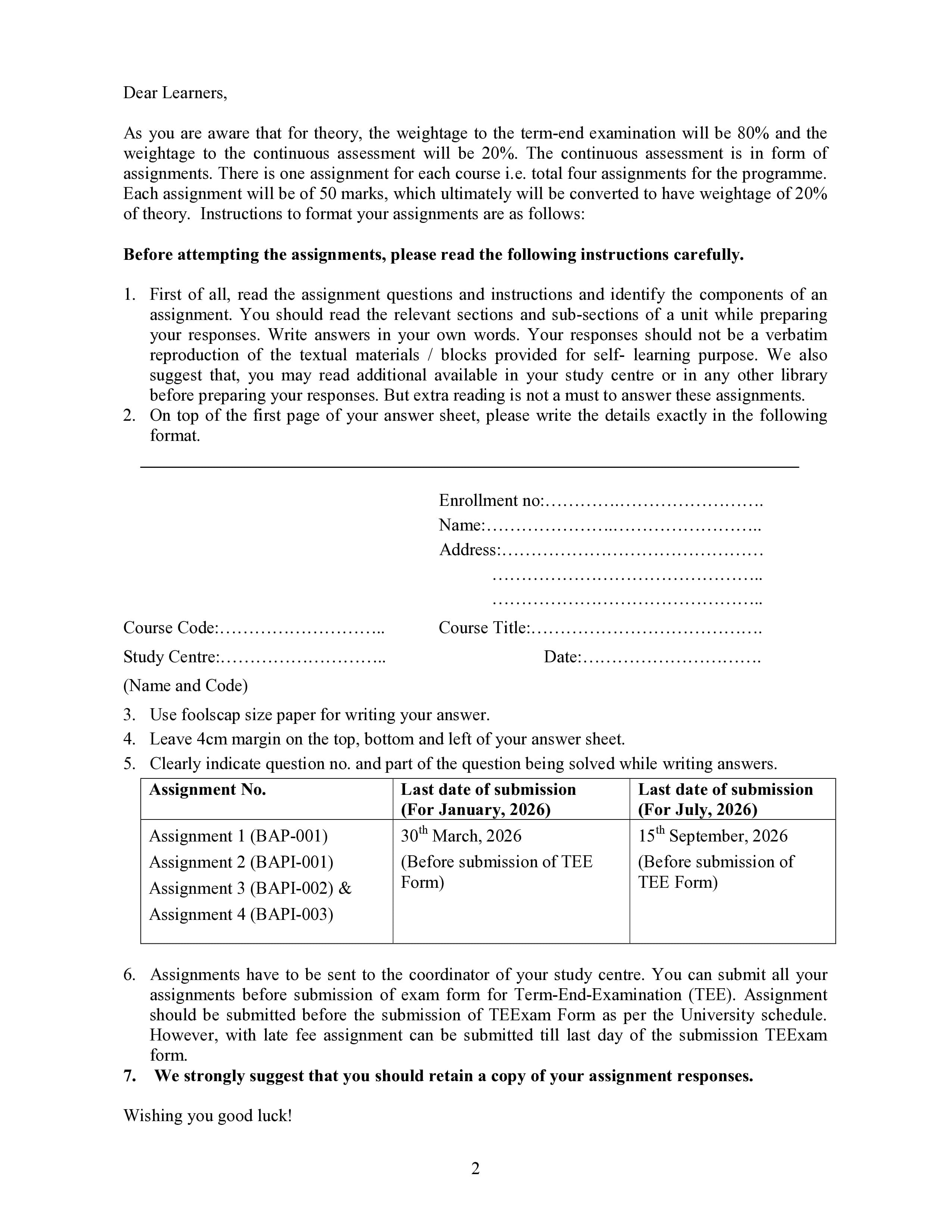 IGNOU BAP 001 Handwritten Hardcopy Assignment 2026-26 (English Medium)