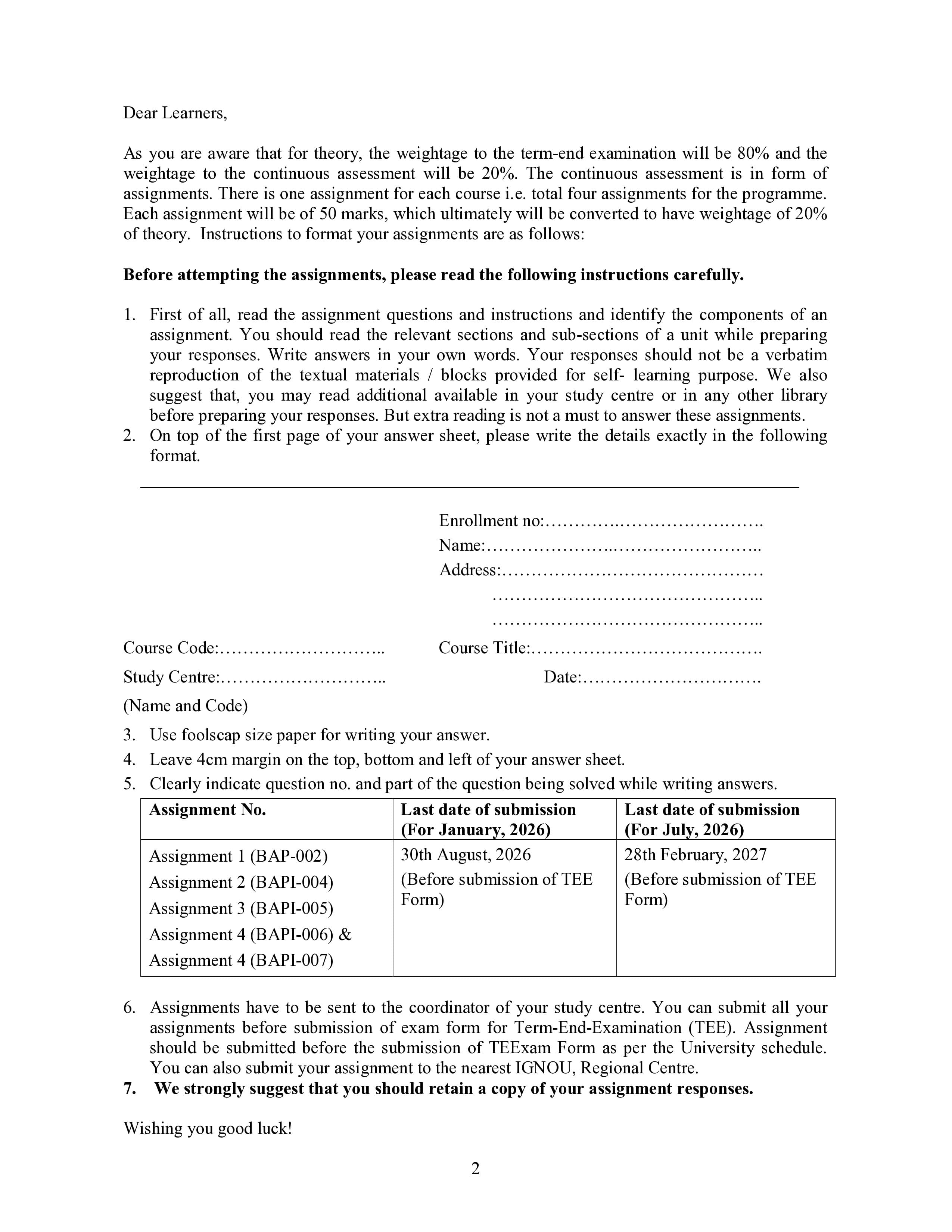 IGNOU BAPI 006 Handwritten Hardcopy Assignment 2026-26 (Hindi Medium)