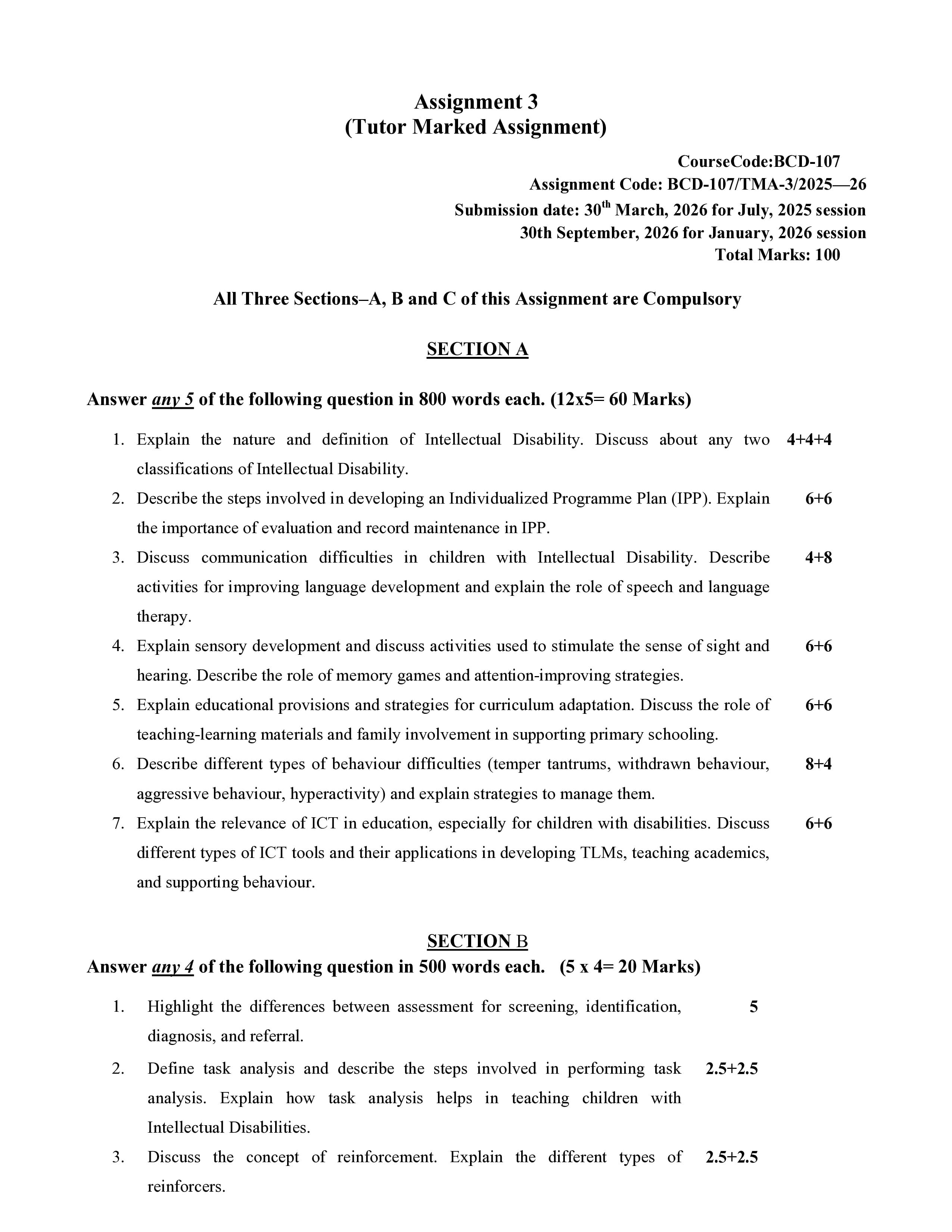 IGNOU BCD 107 Handwritten Hardcopy Assignment 2025-2026 (English Medium)