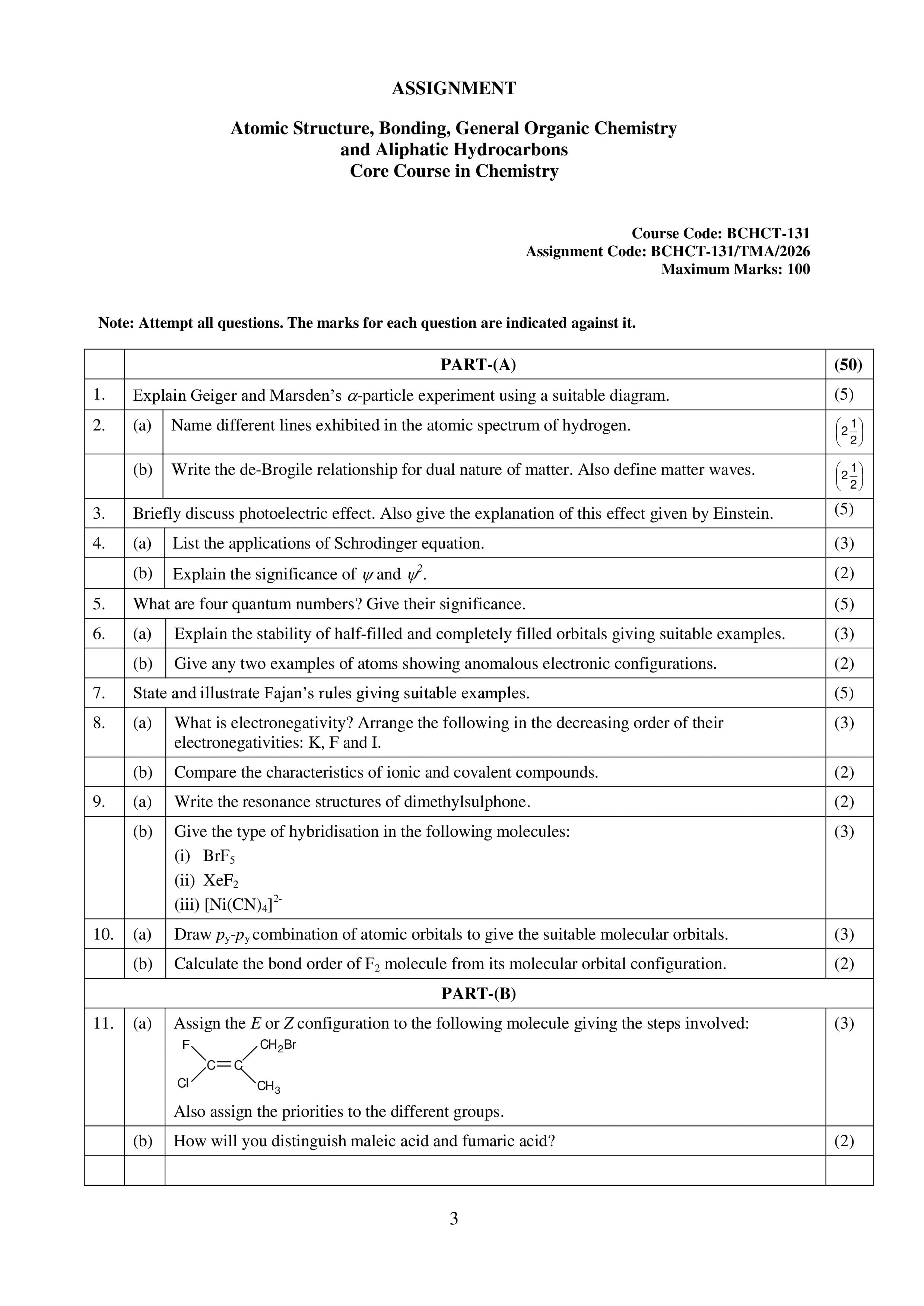 IGNOU BCHCT 131 Handwritten Hardcopy Assignment 2026-26 (English Medium)