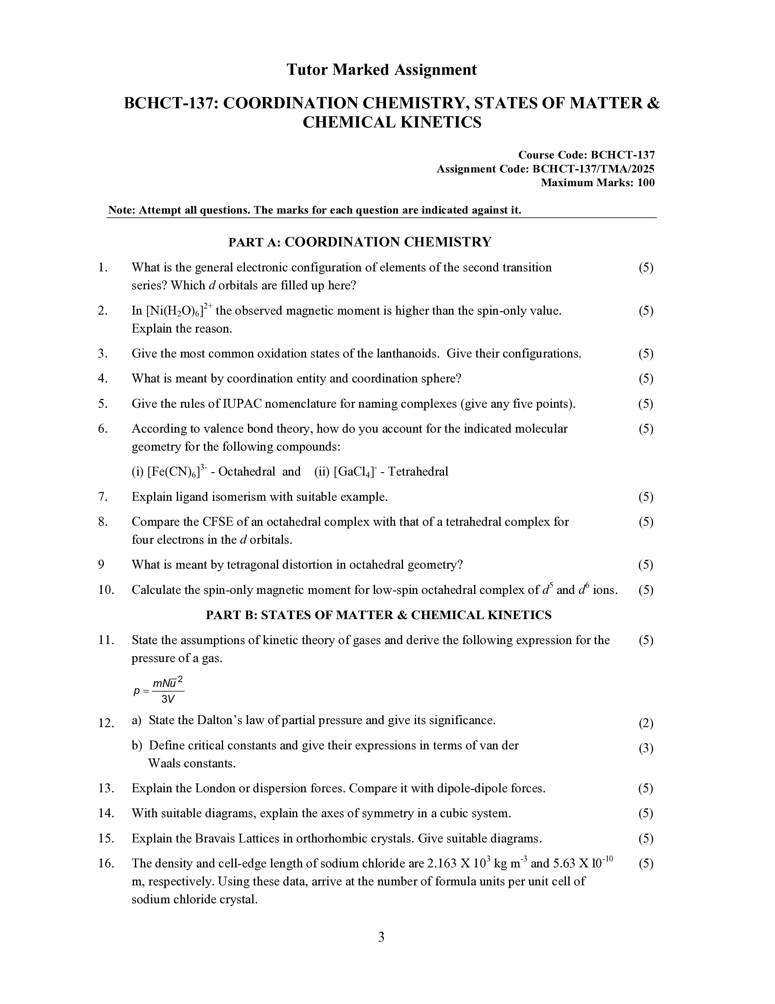 IGNOU BCHCT 137 Handwritten Hardcopy Assignment 2025-25 (English Medium)