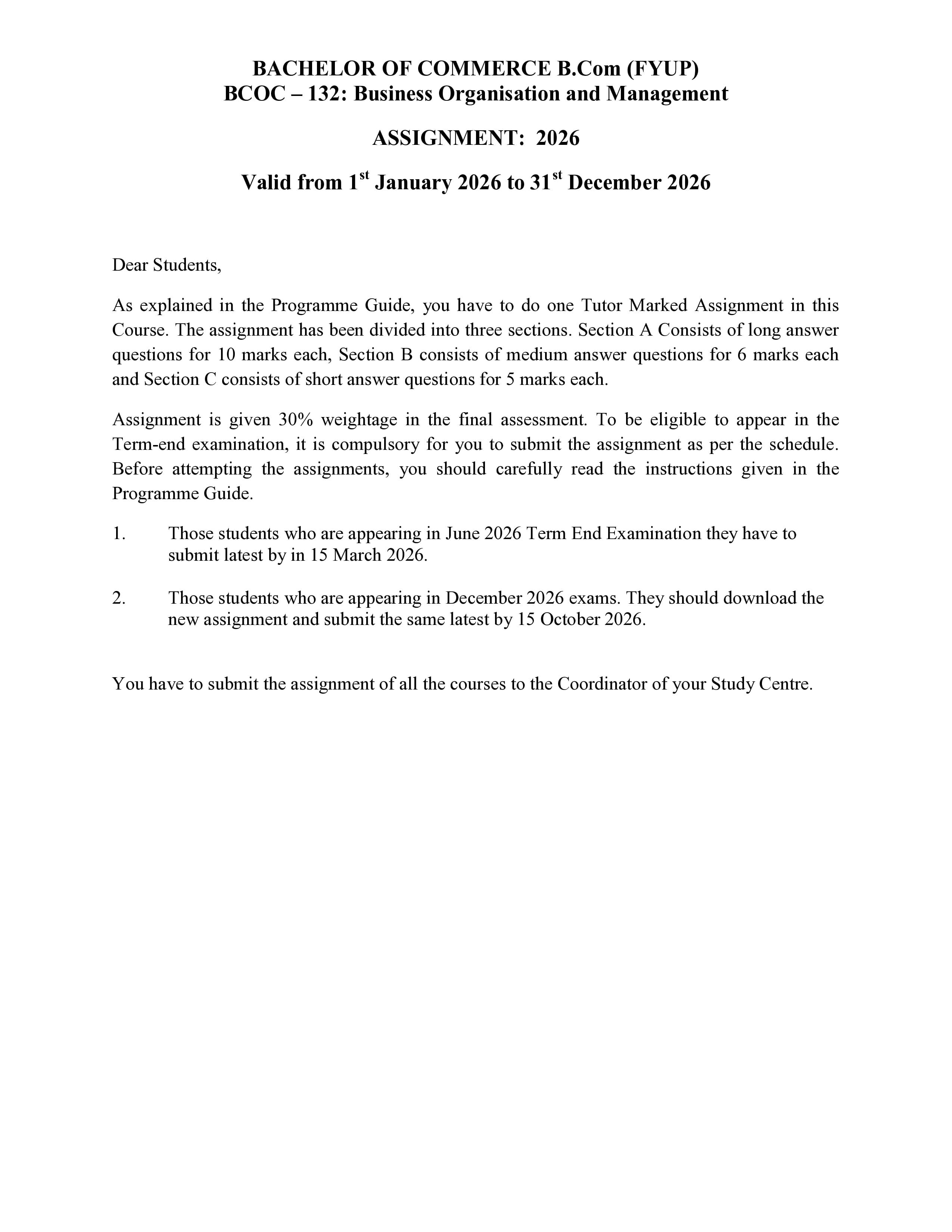 IGNOU BCOC 132 Handwritten Hardcopy Assignment 2026-26 (English Medium)