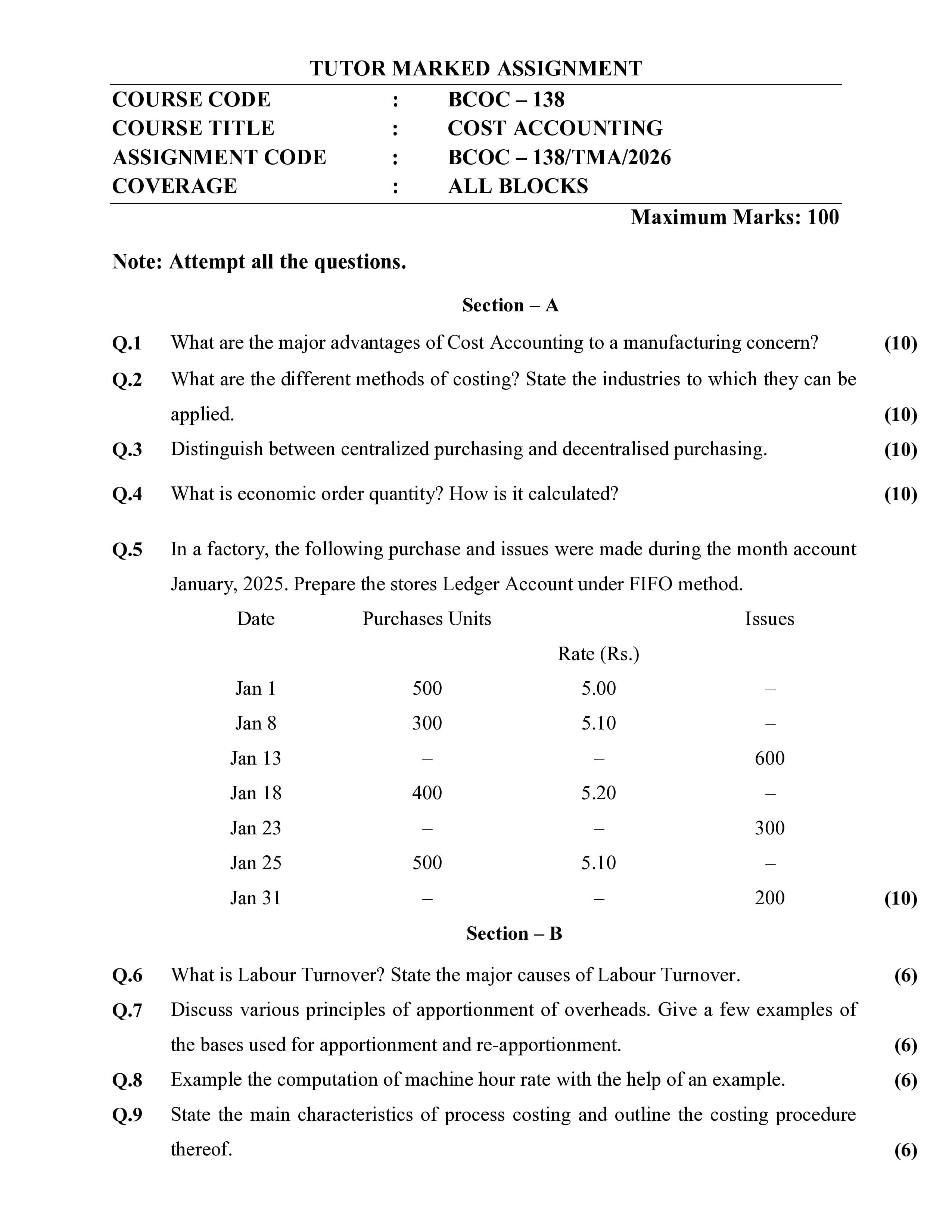 IGNOU BCOC 138 Handwritten Hardcopy Assignment 2026-26 (English Medium)