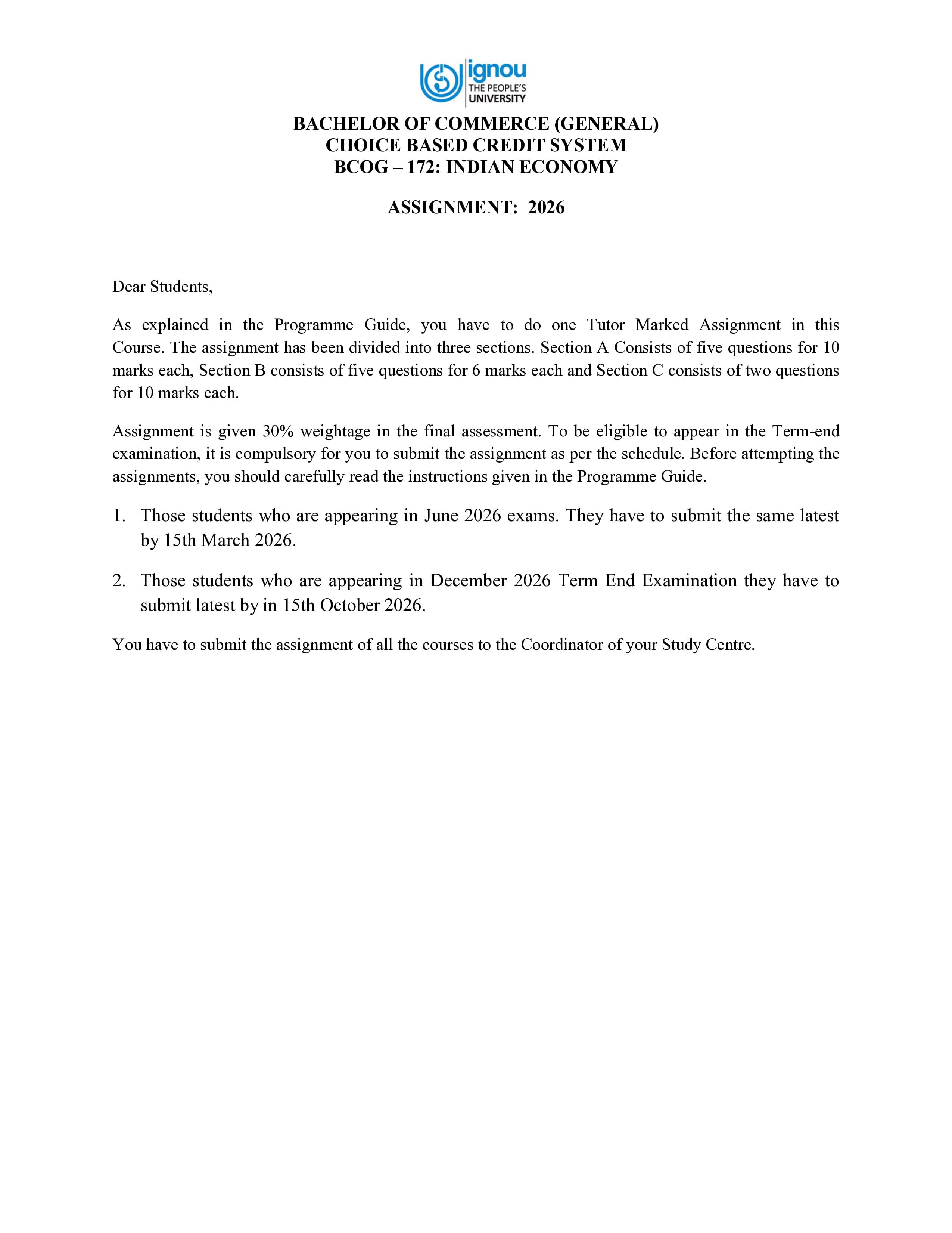 IGNOU BCOG 172 Handwritten Hardcopy Assignment 2026-26 (English Medium)