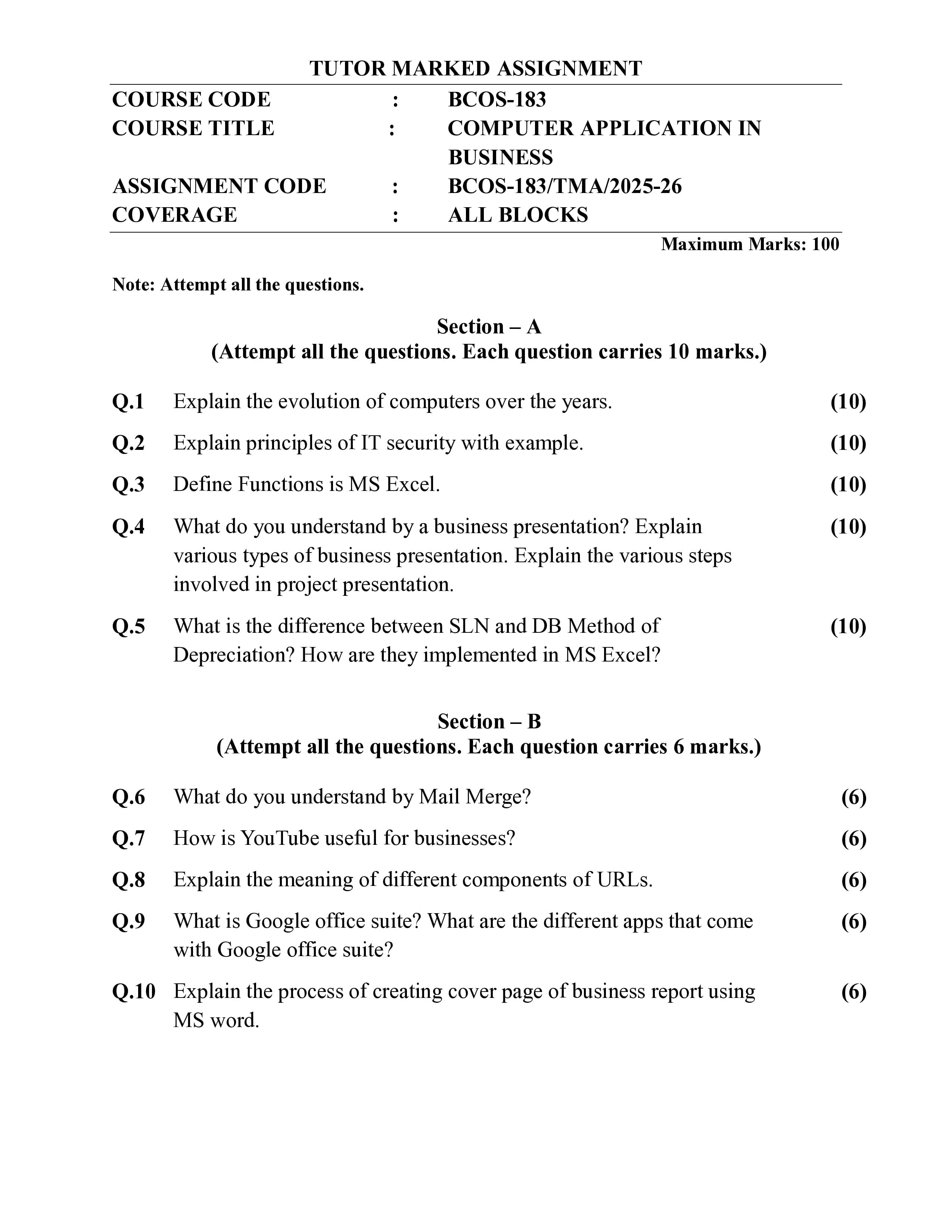 IGNOU BCOS 183 Handwritten Hardcopy Assignment 2025-2026 (English Medium)