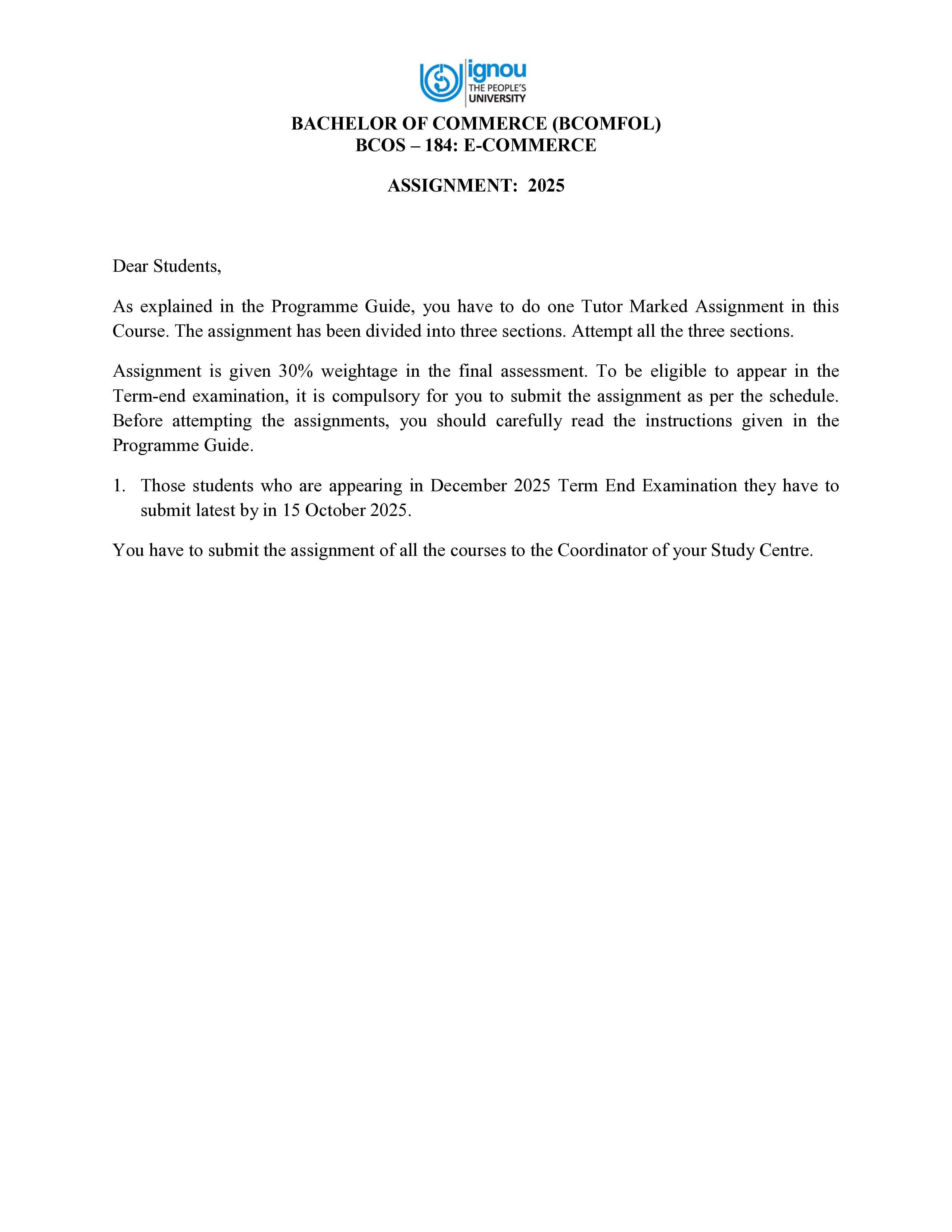IGNOU BCOS 184 Handwritten Hardcopy Assignment 2025-25 (English Medium)