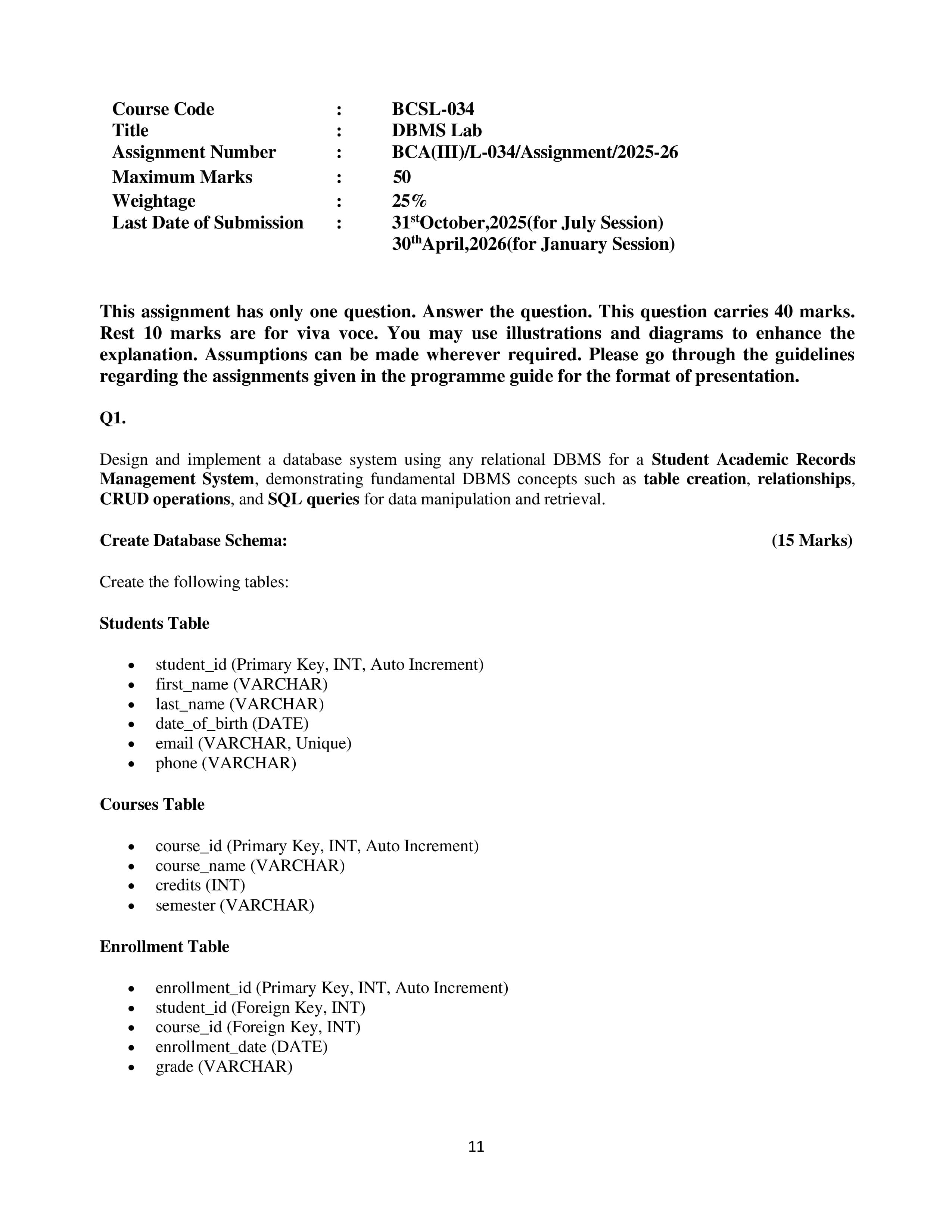 IGNOU BCSL 034 Handwritten Hardcopy Assignment 2025-2026 (English Medium)