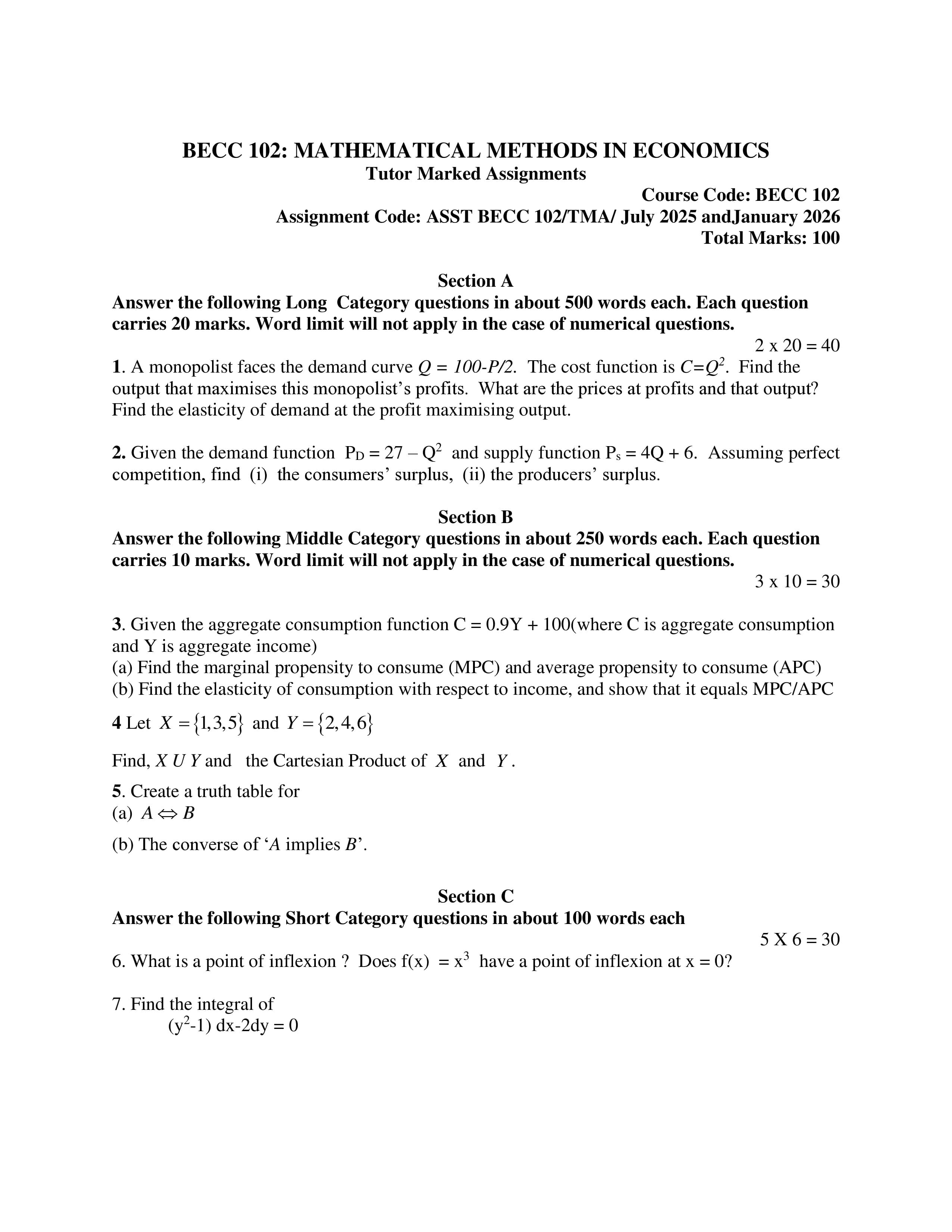 IGNOU BECC 102 Handwritten Hardcopy Assignment 2025-2026 (English Medium)