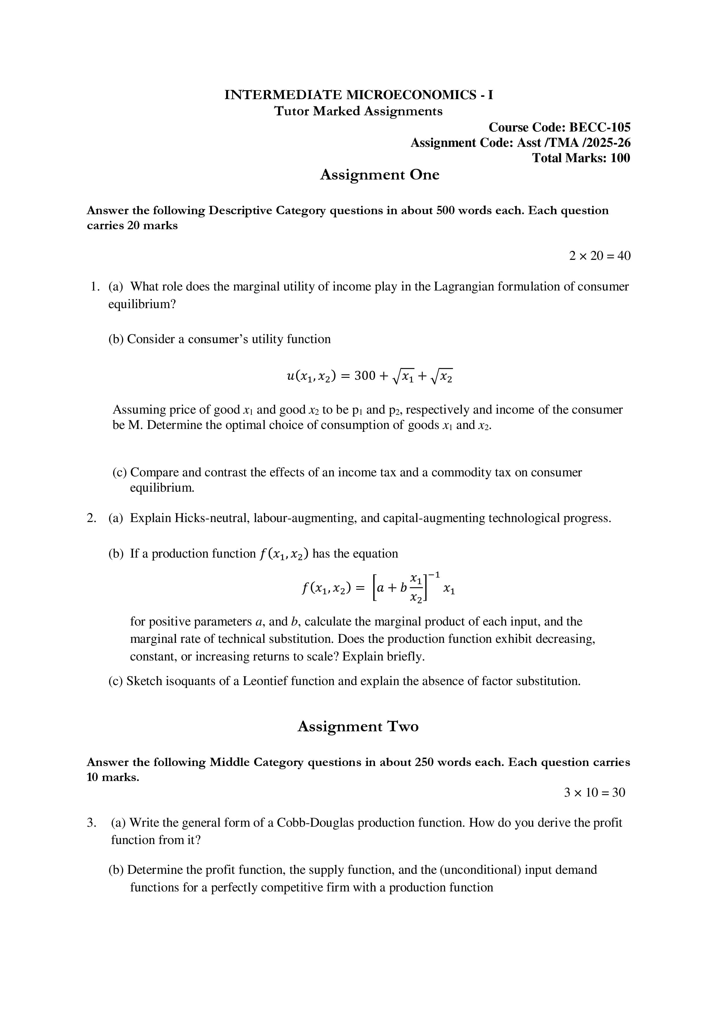 IGNOU BECC 105 Handwritten Hardcopy Assignment 2025-2026 (English Medium)