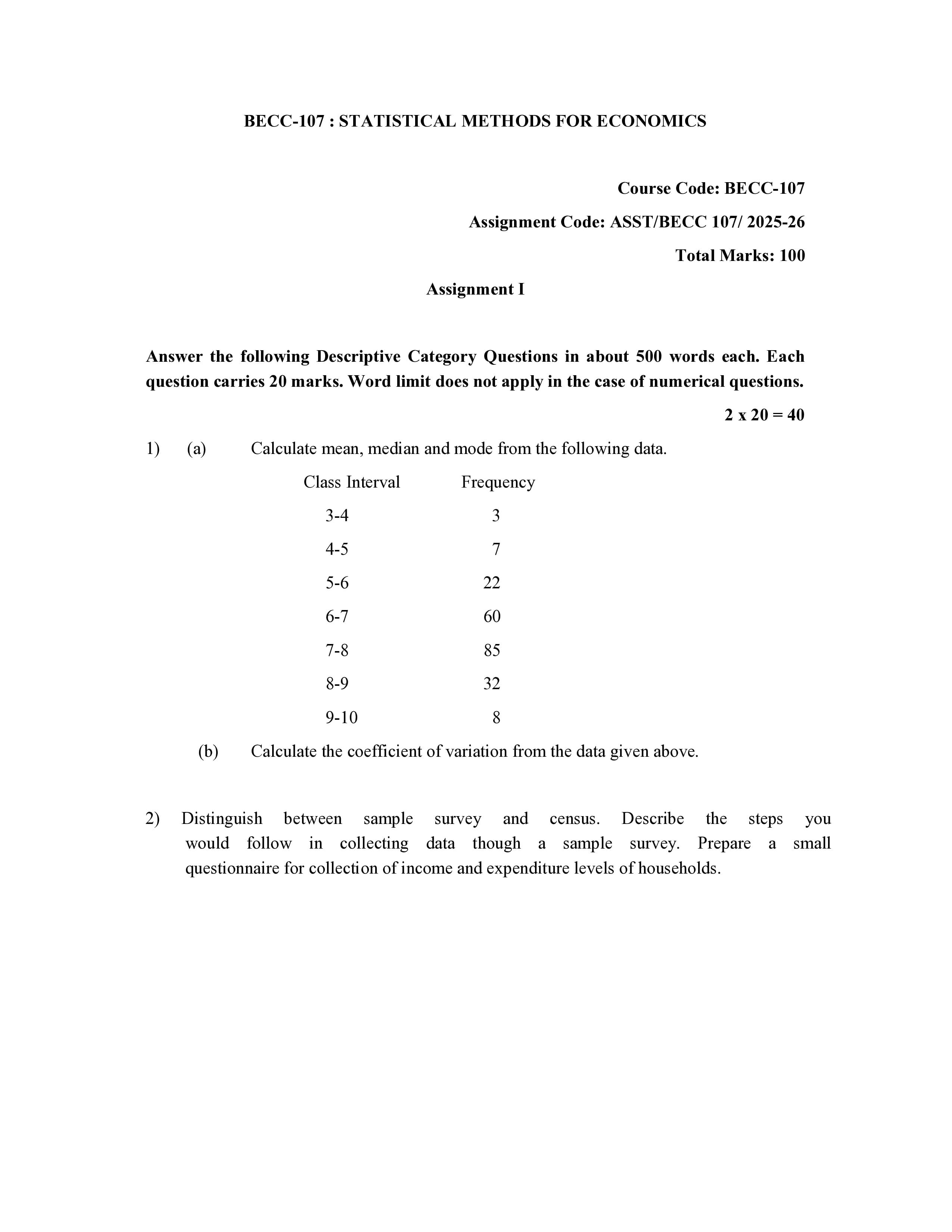 IGNOU BECC 107 Handwritten Hardcopy Assignment 2025-2026 (English Medium)