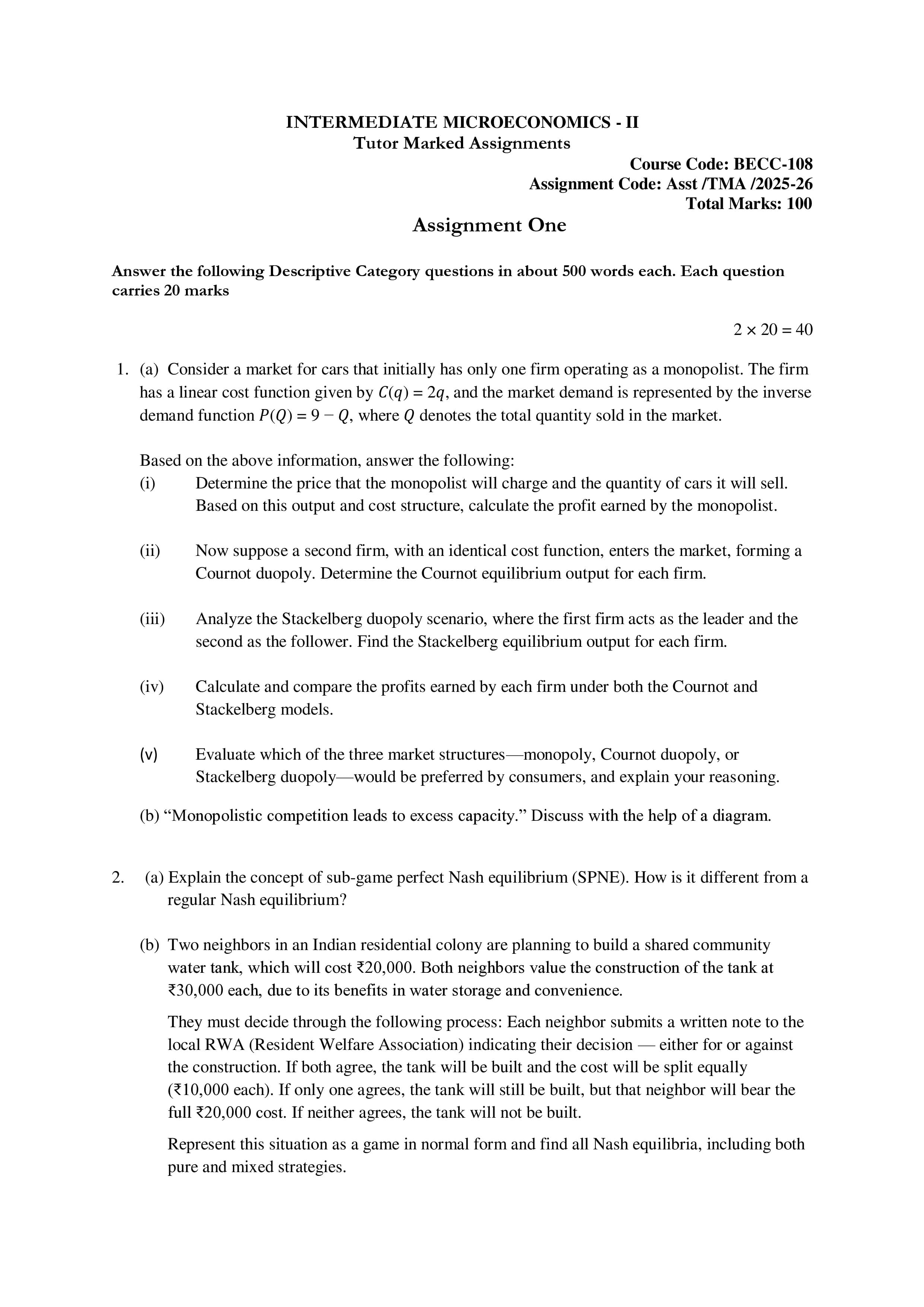 IGNOU BECC 108 Handwritten Hardcopy Assignment 2025-2026 (English Medium)