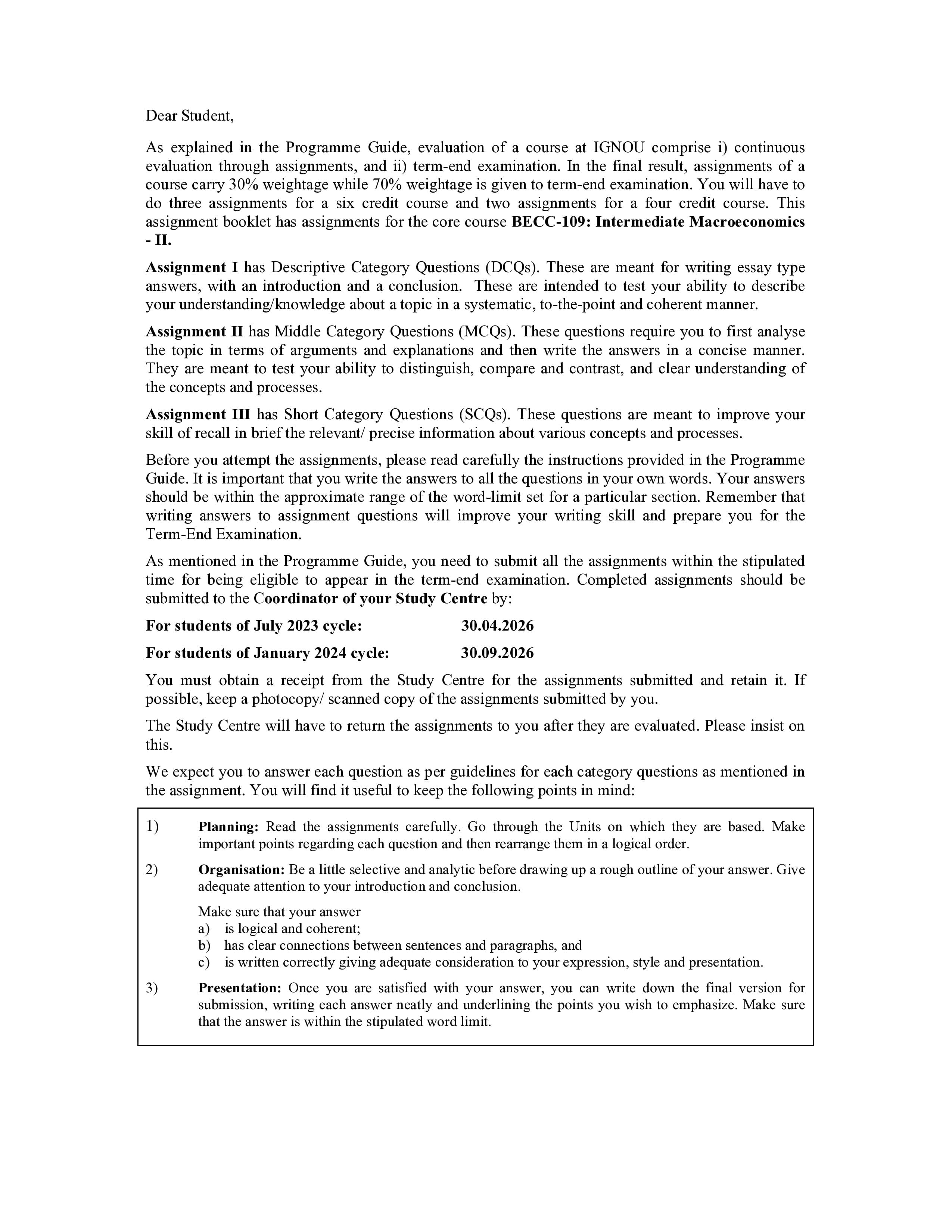 IGNOU BECC 109 Handwritten Hardcopy Assignment 2025-2026 (English Medium)