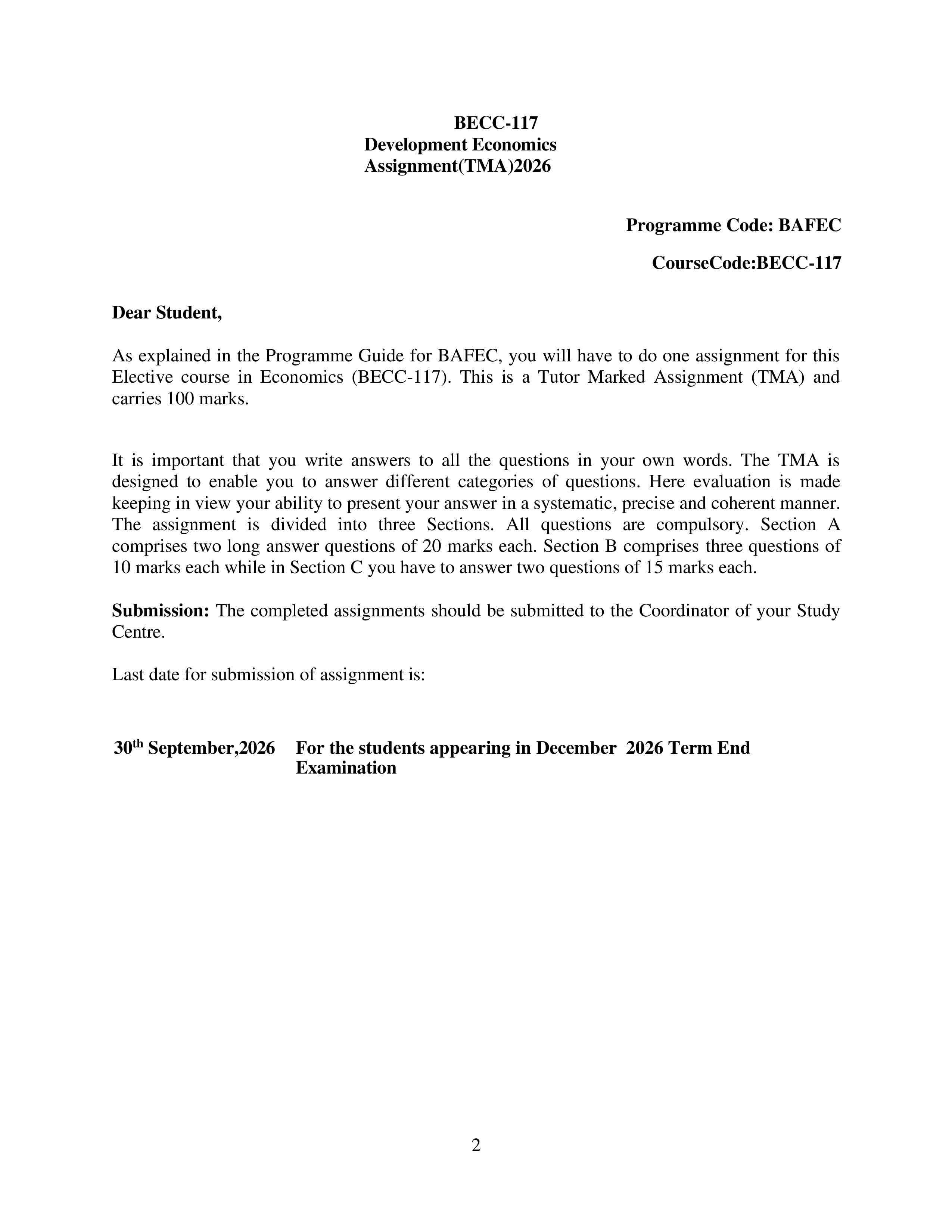 IGNOU BECC 117 Handwritten Hardcopy Assignment 2025-2026 (English Medium)