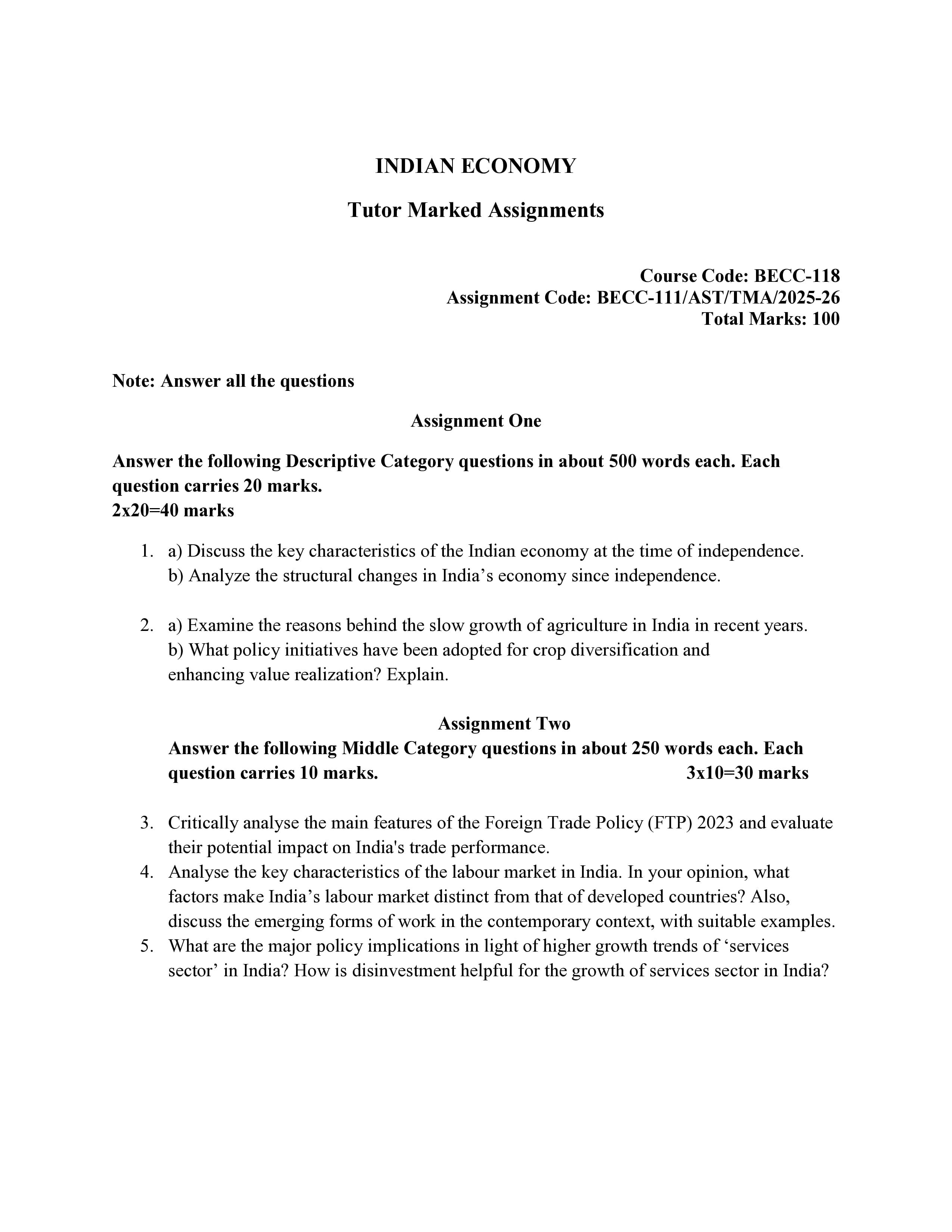 IGNOU BECC 118 Handwritten Hardcopy Assignment 2025-2026 (English Medium)