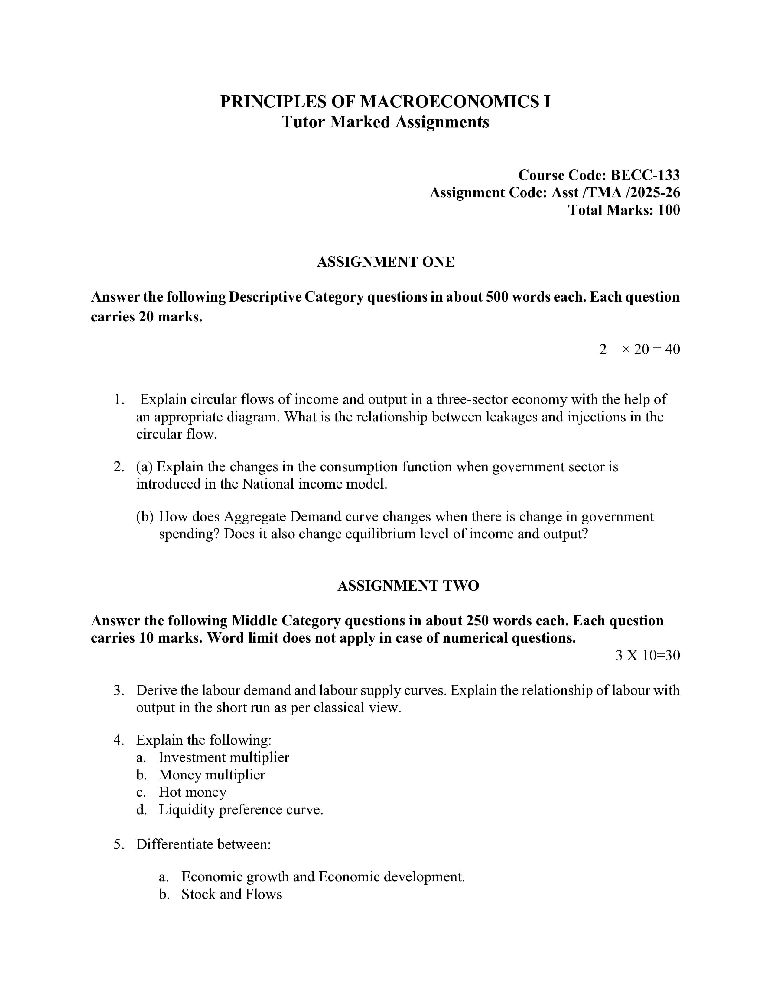 IGNOU BECC 133 Handwritten Hardcopy Assignment 2025-2026 (English Medium)