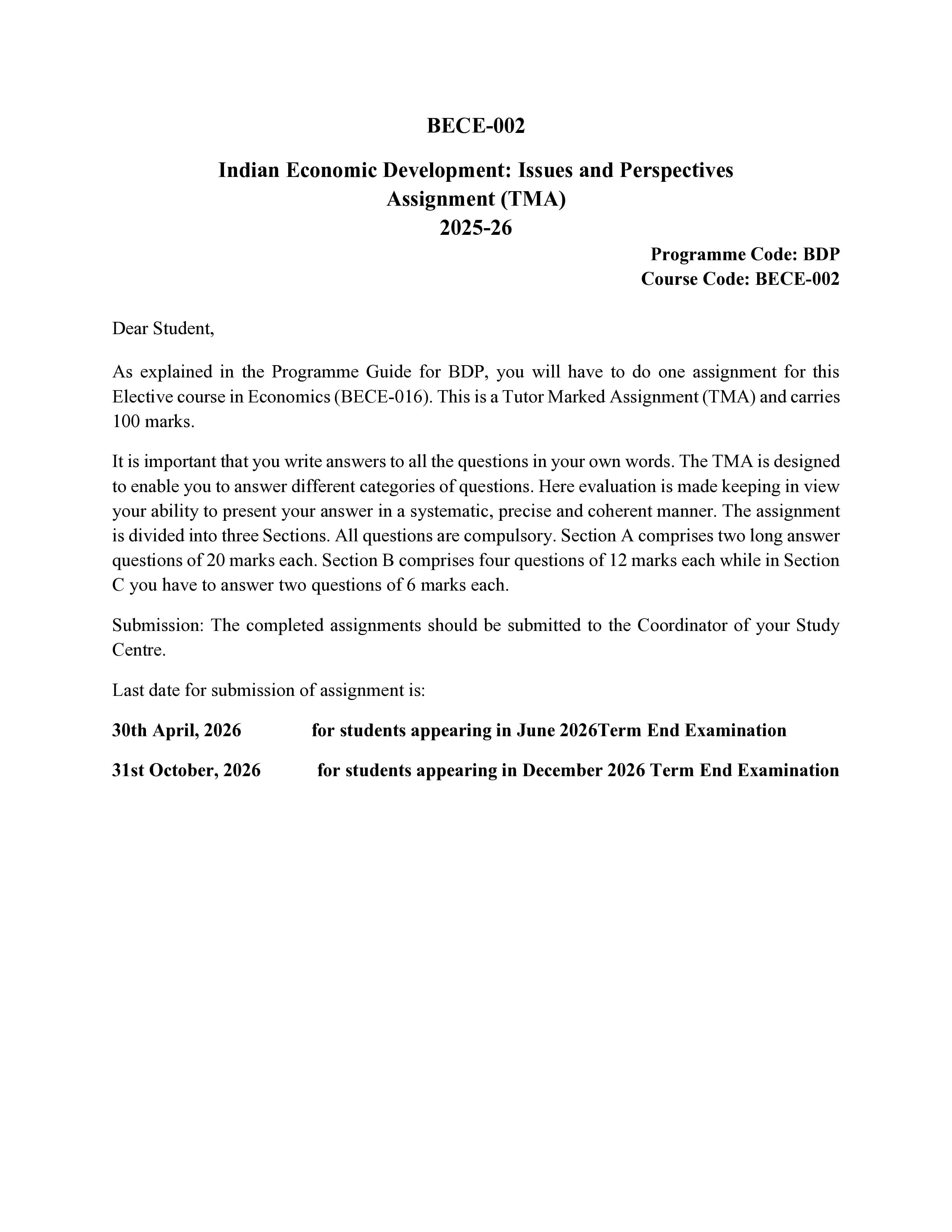 IGNOU BECE 002 Handwritten Hardcopy Assignment 2025-2026 (English Medium)