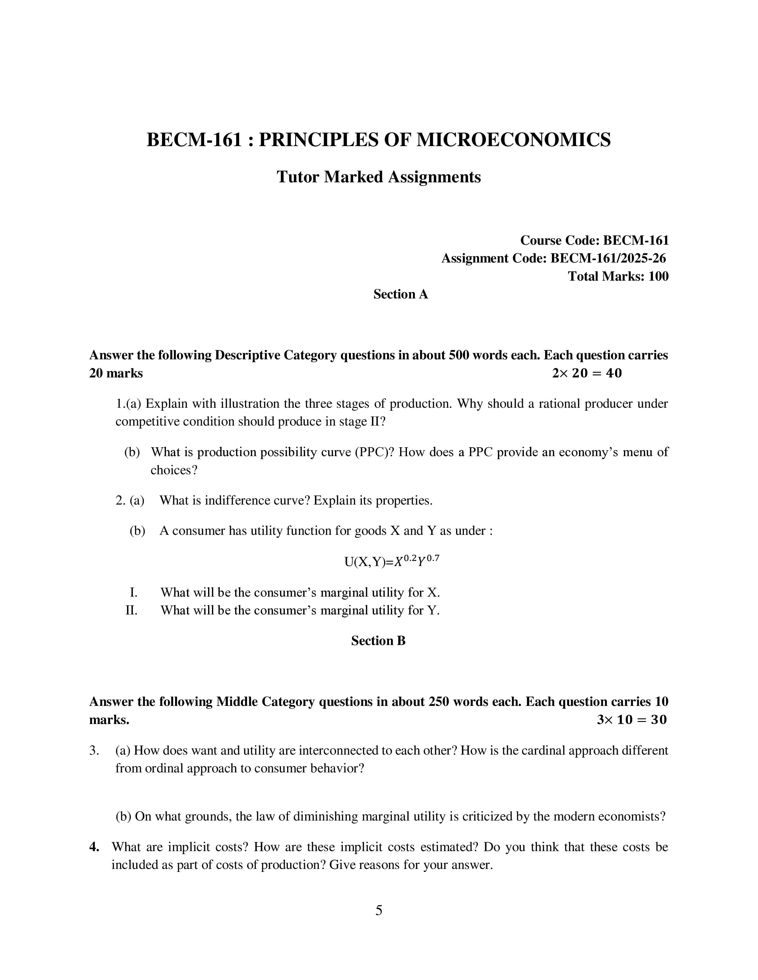 IGNOU BECM 161 Handwritten Hardcopy Assignment 2025-2026 (English Medium)