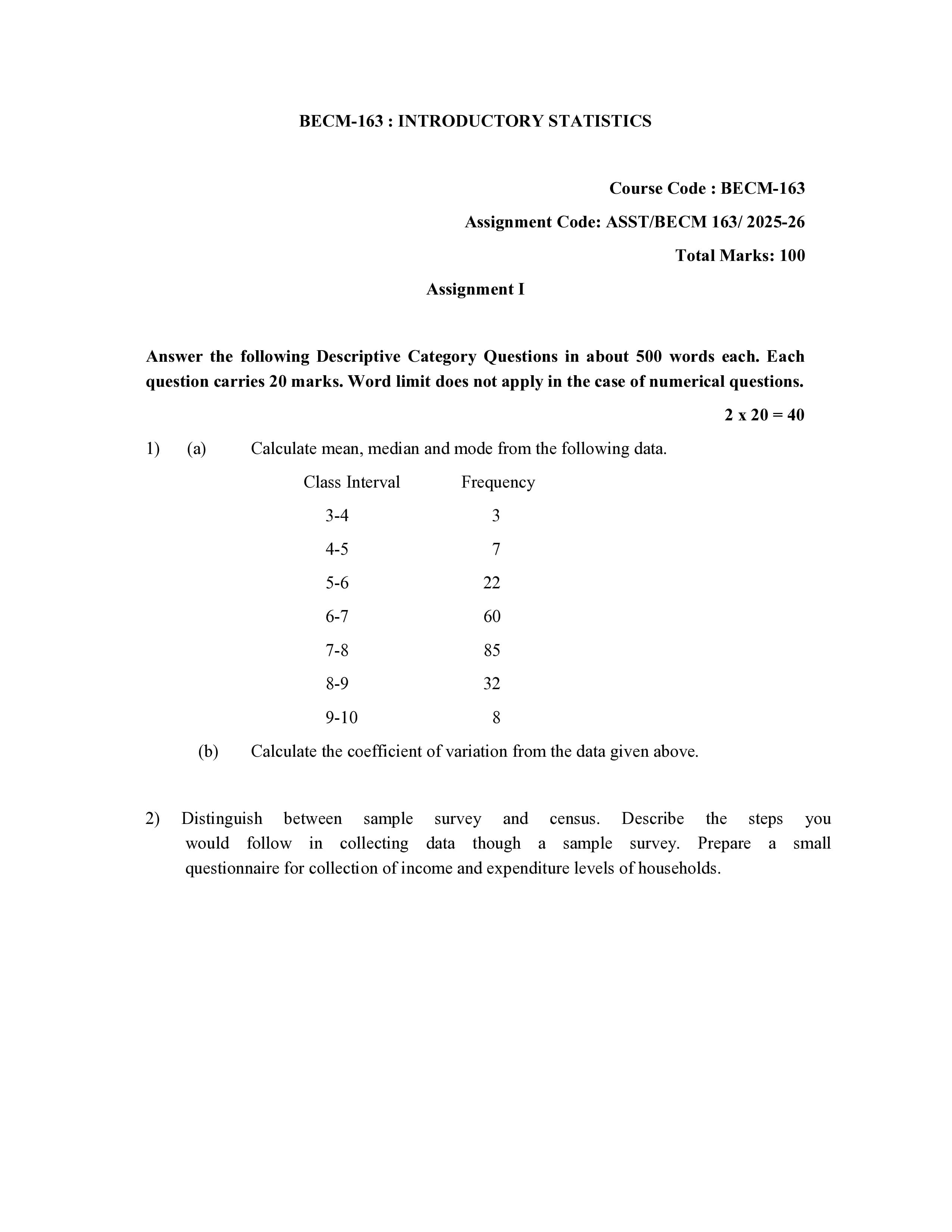 IGNOU BECM 163 Handwritten Hardcopy Assignment 2026-26 (English Medium)