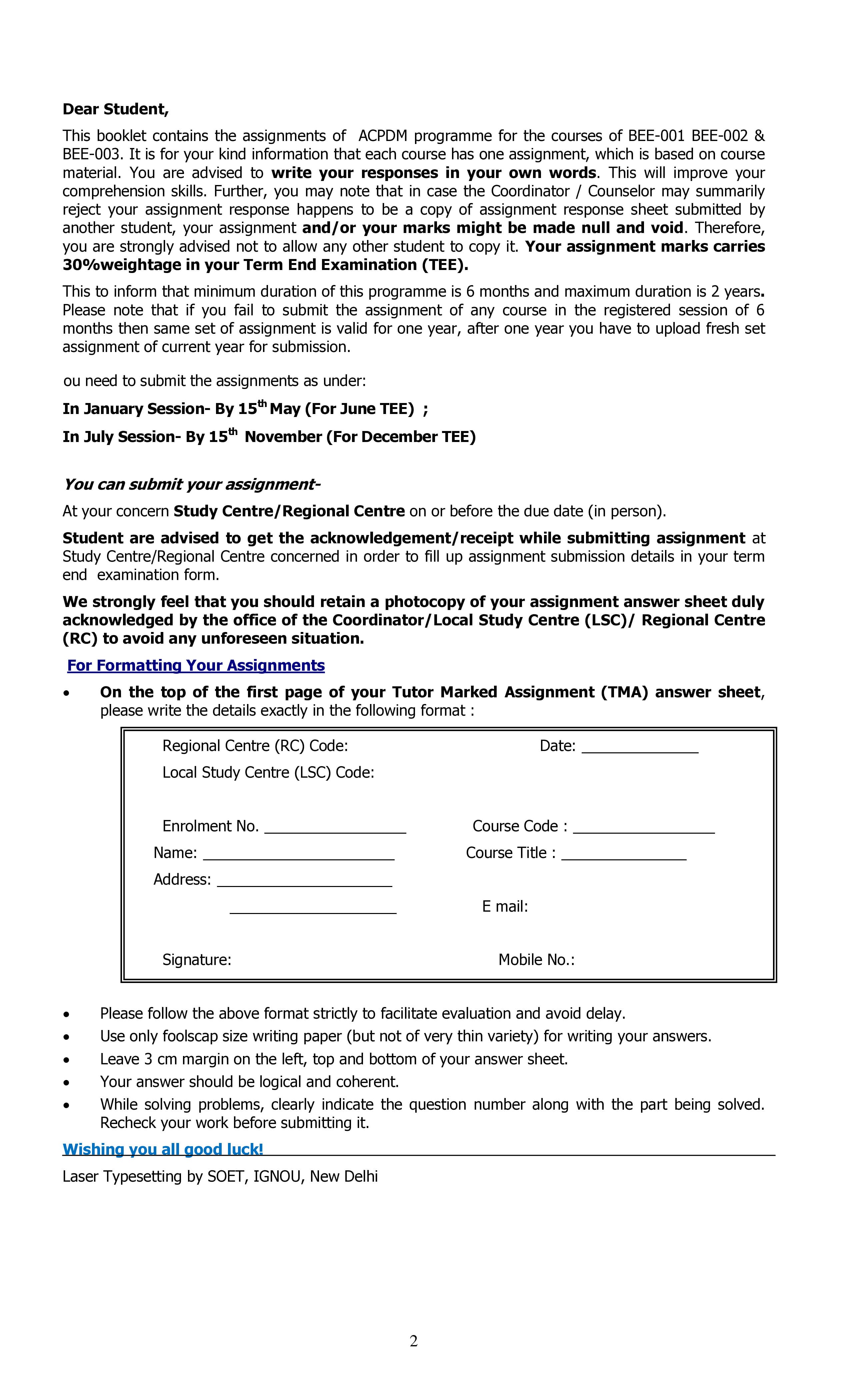 IGNOU BEE 002 Handwritten Hardcopy Assignment 2026-26 (English Medium)