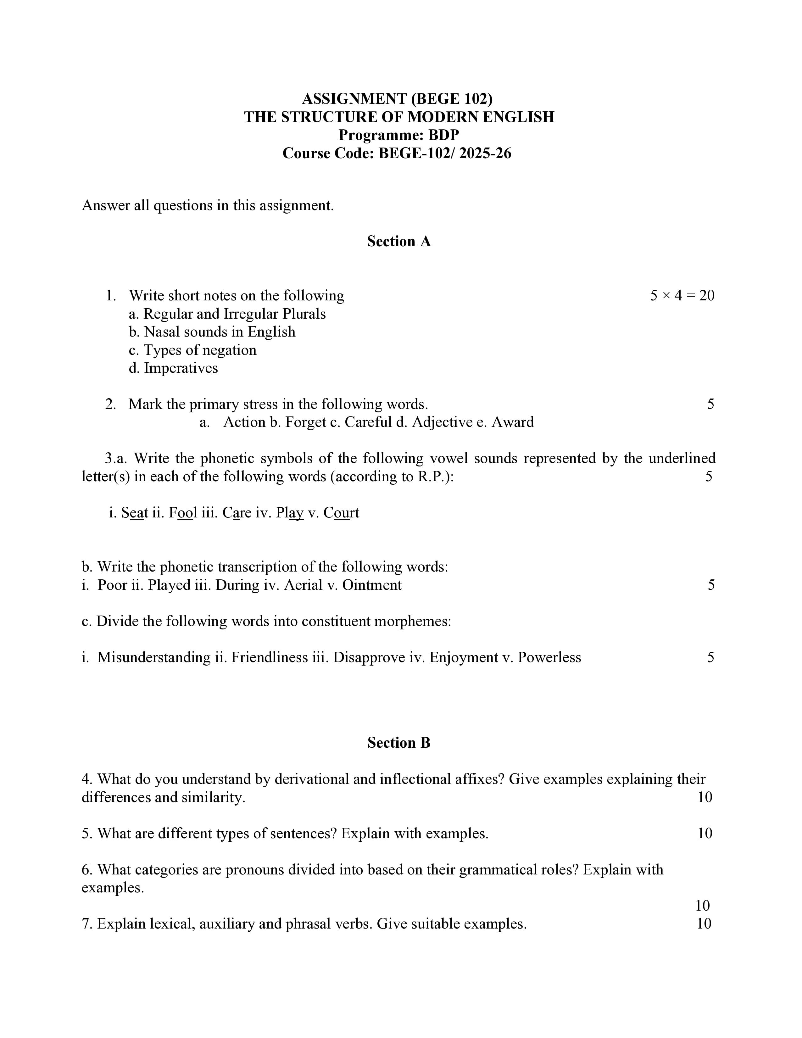 IGNOU BEGE 102 Handwritten Hardcopy Assignment 2025-2026 (English Medium)