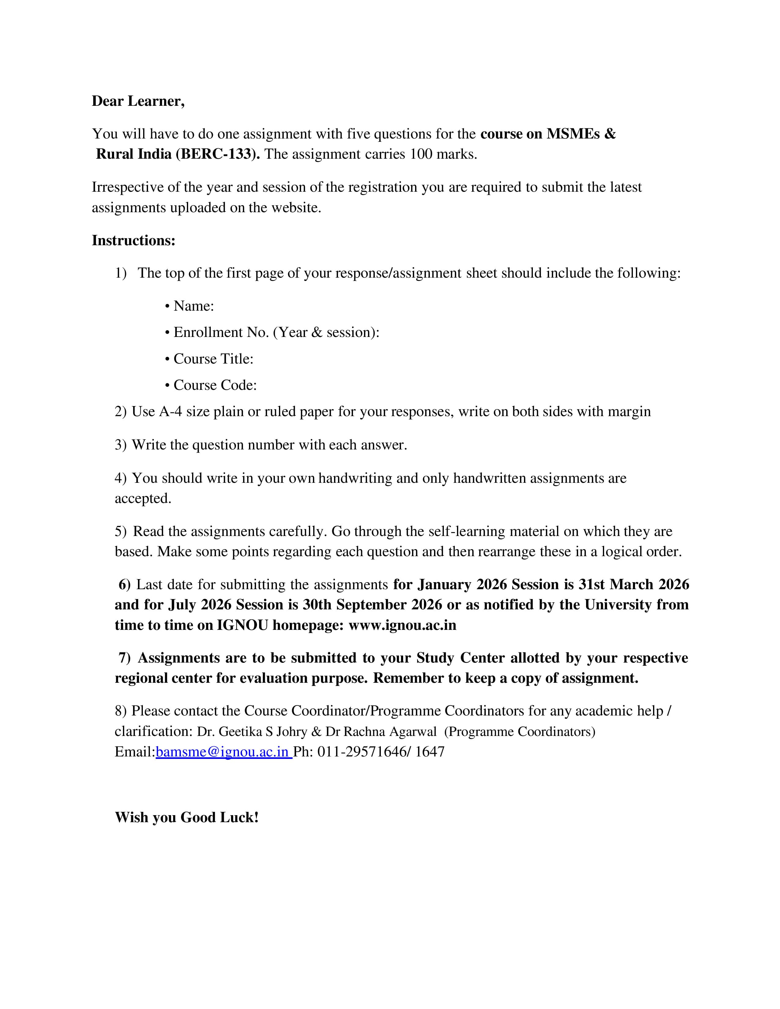 IGNOU BERC 133 Handwritten Hardcopy Assignment 2026-26 (English Medium)