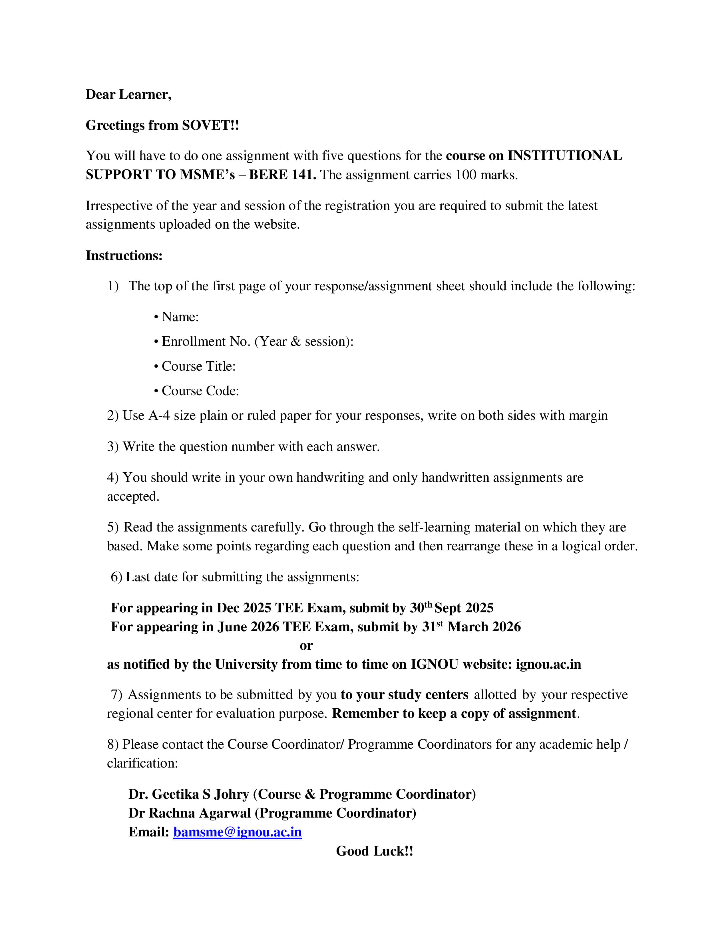 IGNOU BERE 141 Handwritten Hardcopy Assignment 2025-2026 (English Medium)