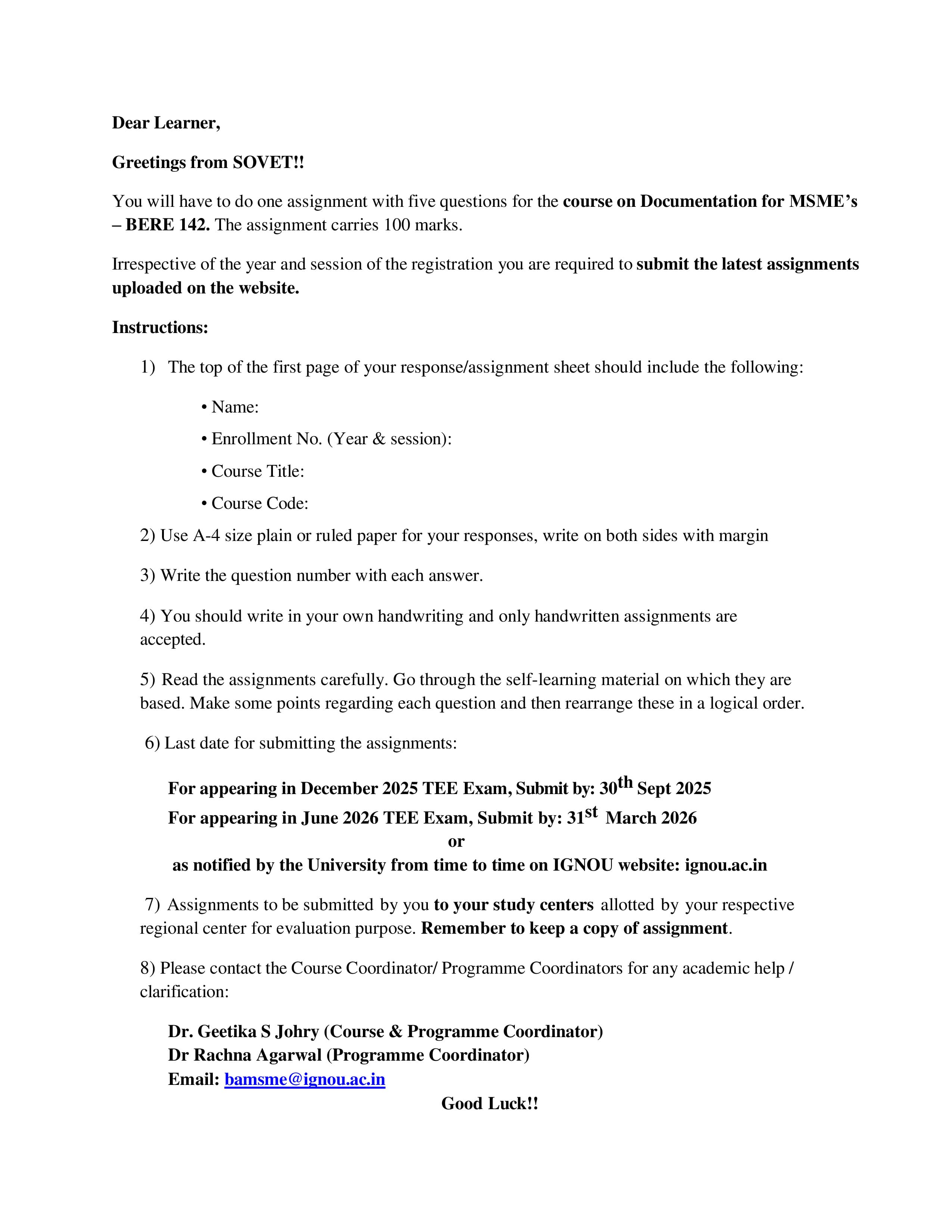 IGNOU BERE 142 Handwritten Hardcopy Assignment 2025-2026 (English Medium)