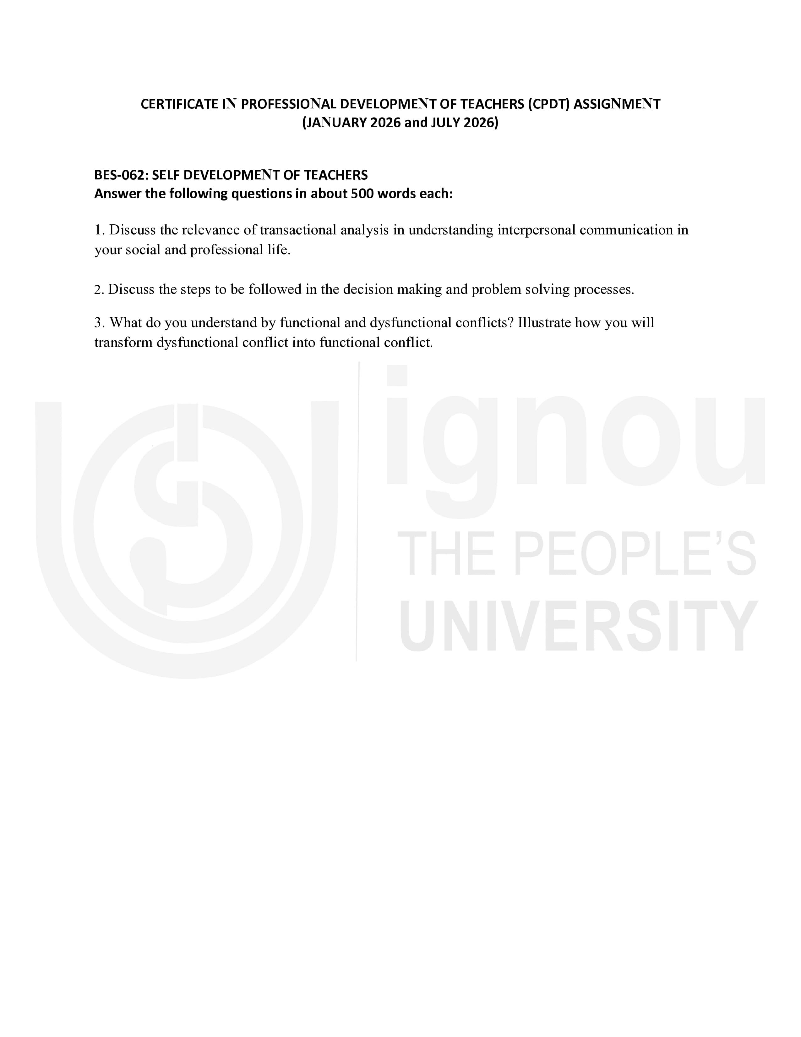 IGNOU BES 062 Handwritten Hardcopy Assignment 2026-26 (English Medium)