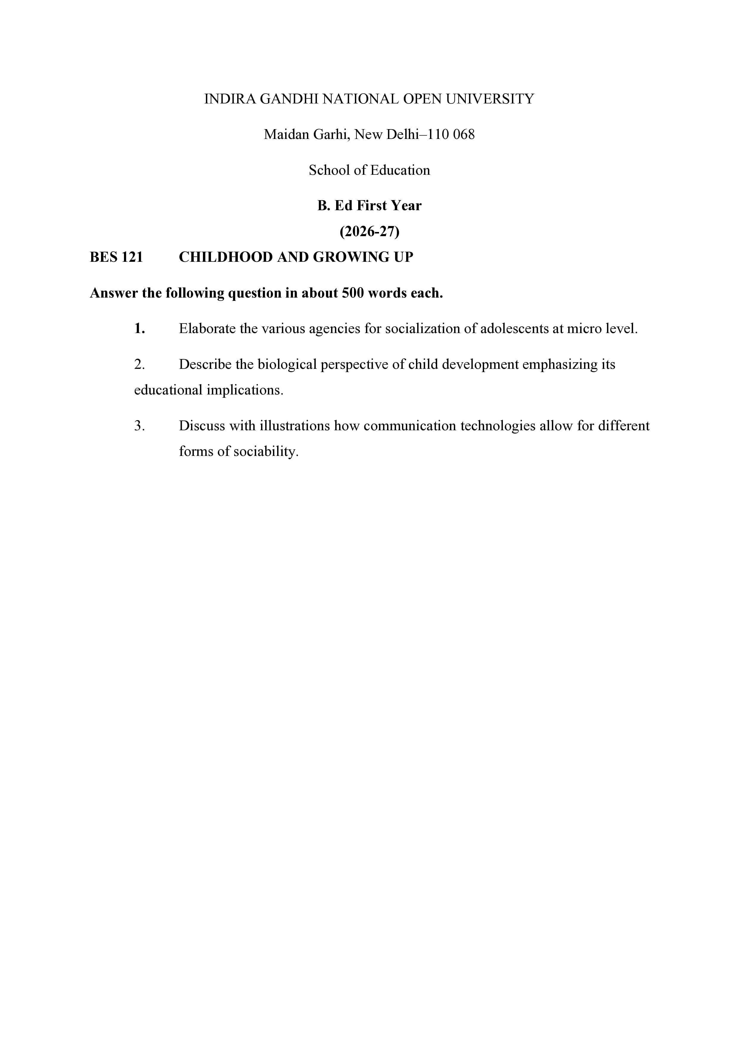 IGNOU BES 121 Handwritten Hardcopy Assignment 2026-26 (English Medium)