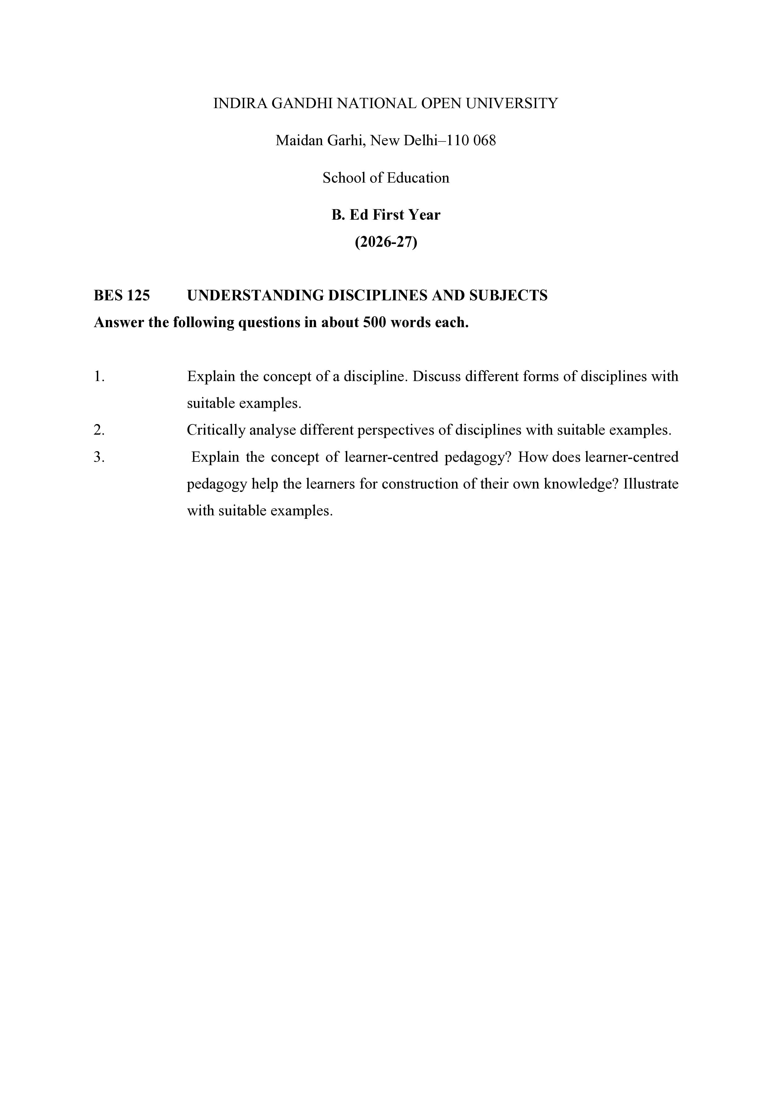 IGNOU BES 125 Handwritten Hardcopy Assignment 2026-26 (English Medium)