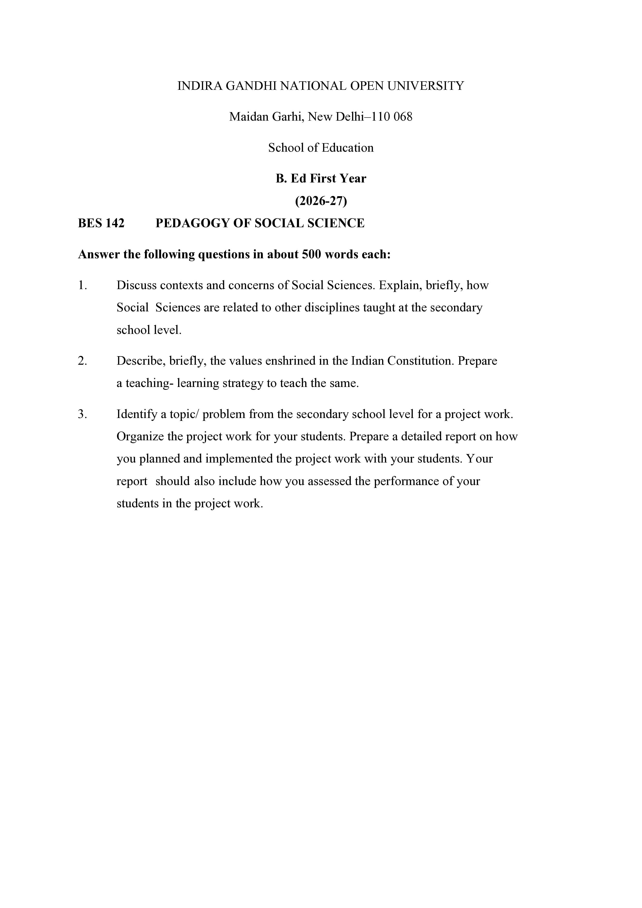 IGNOU BES 142 Handwritten Hardcopy Assignment 2026-26 (English Medium)