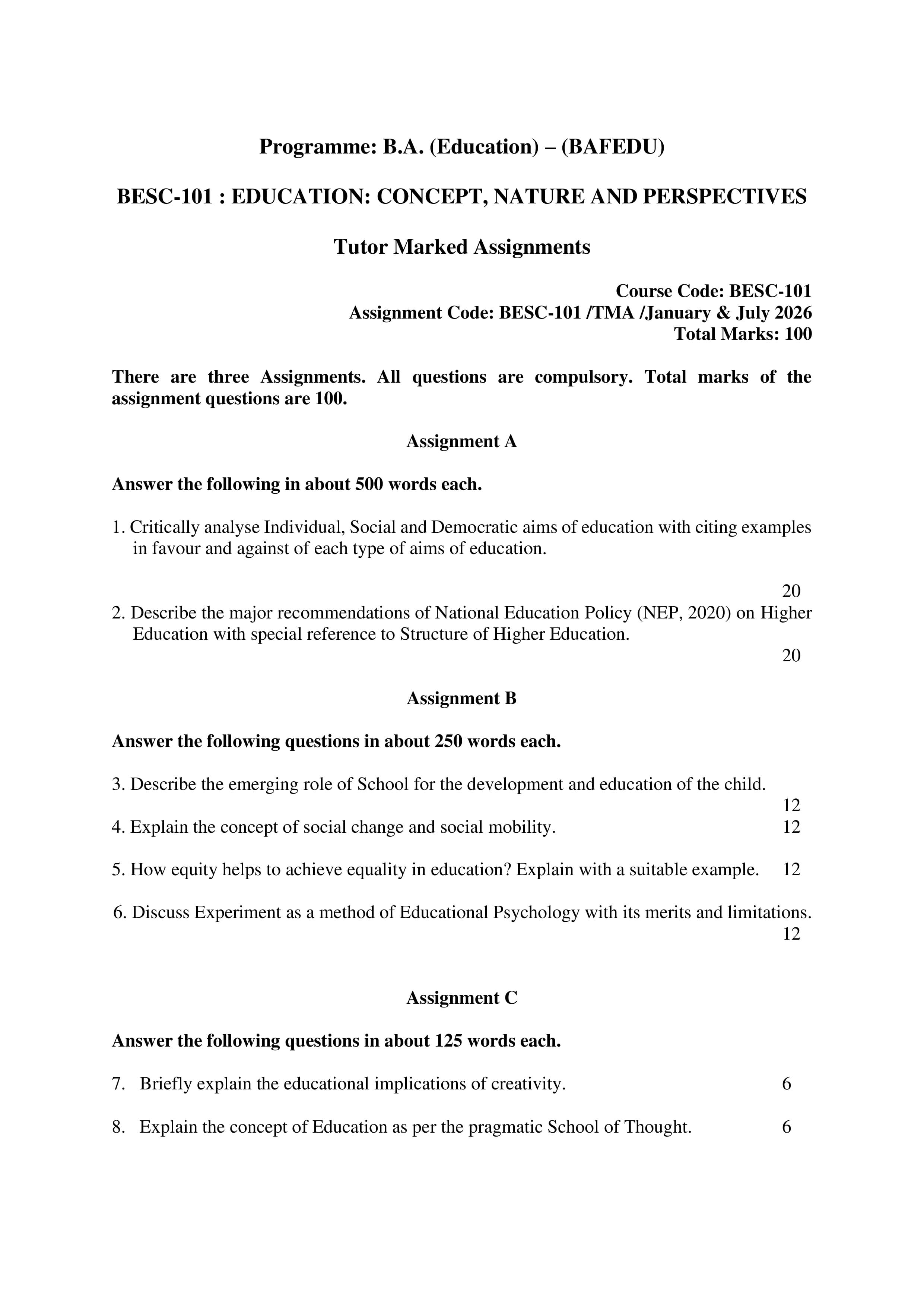 IGNOU BESC 101 Handwritten Hardcopy Assignment 2026-26 (English Medium)