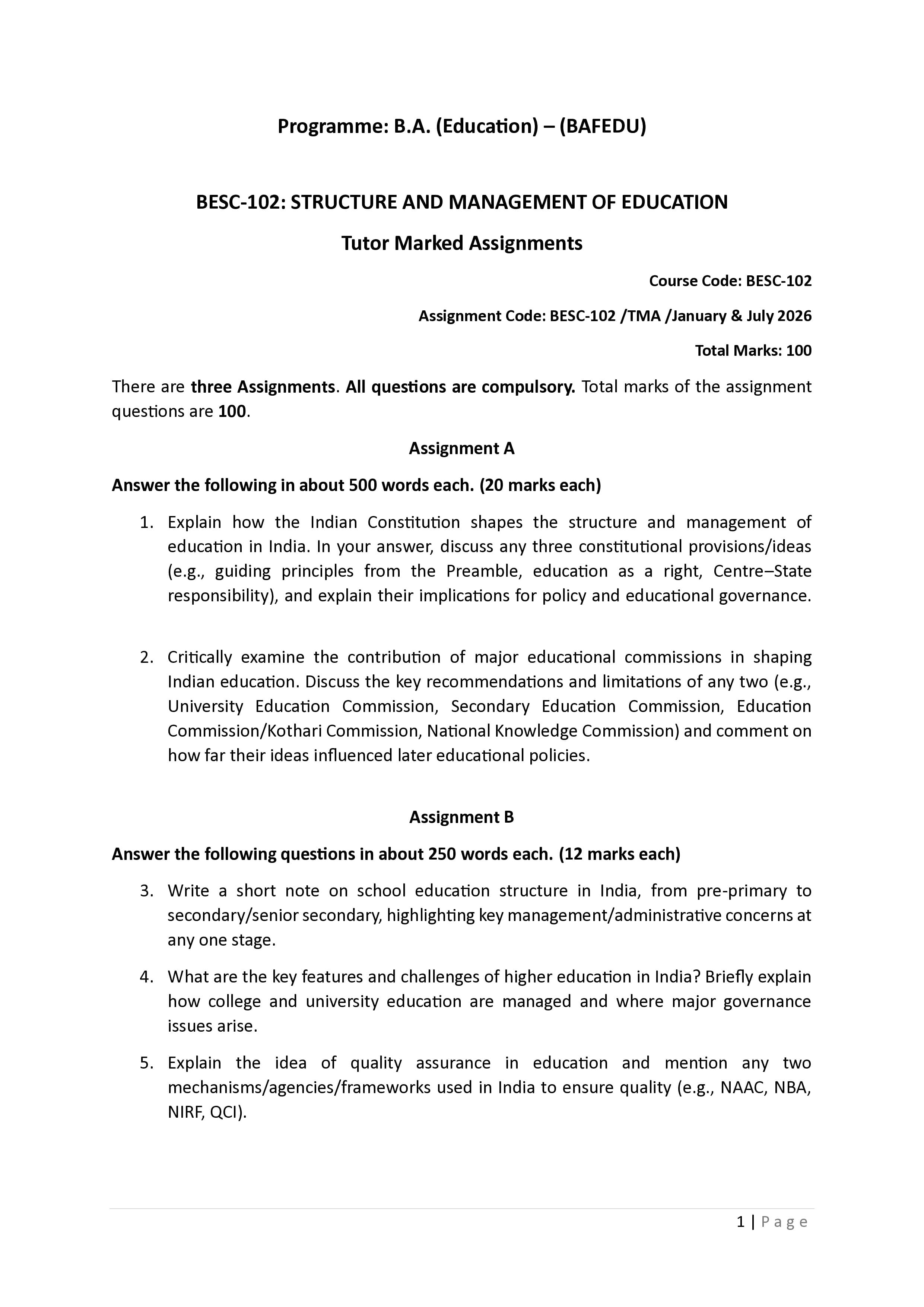 IGNOU BESC 102 Handwritten Hardcopy Assignment 2026-26 (English Medium)