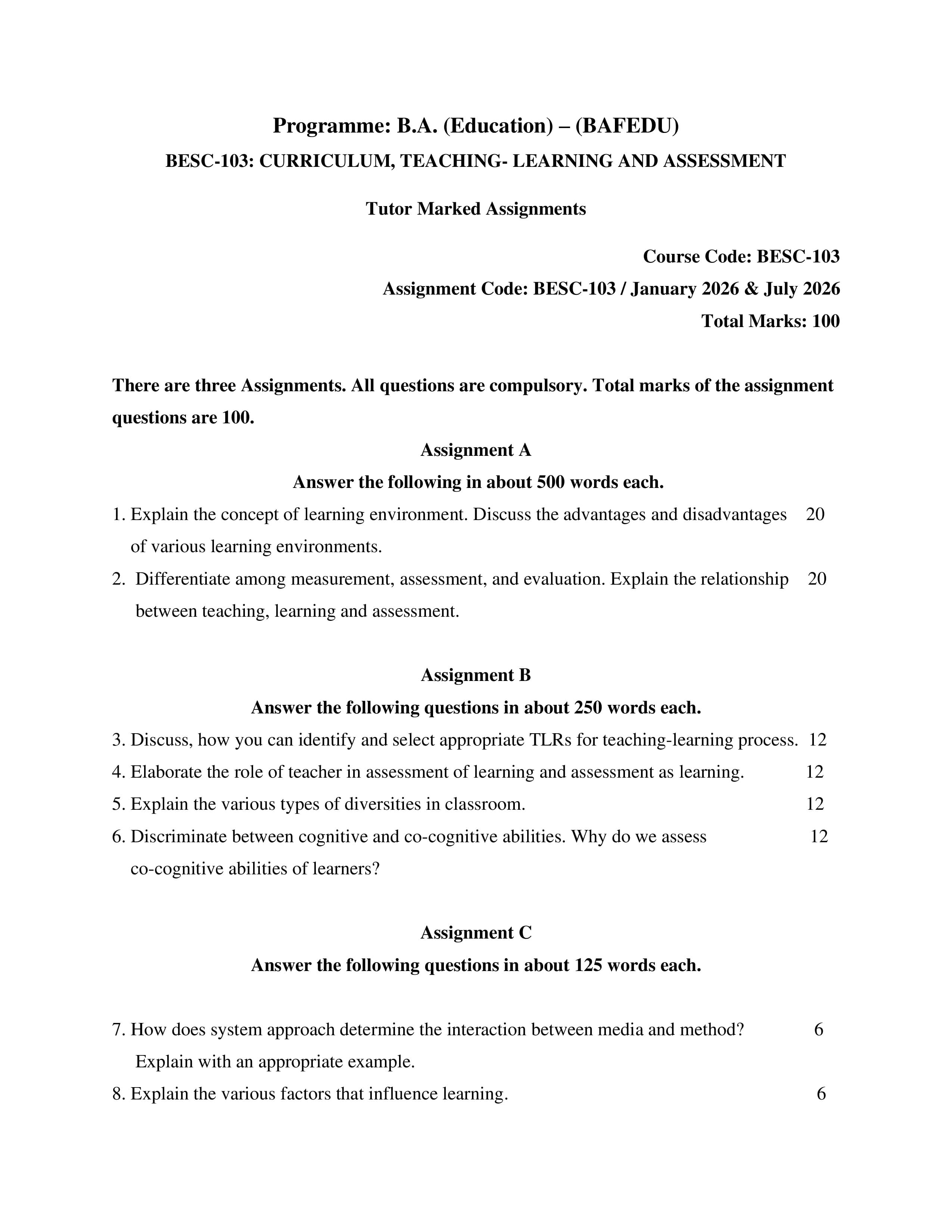 IGNOU BESC 103 Handwritten Hardcopy Assignment 2026-26 (English Medium)