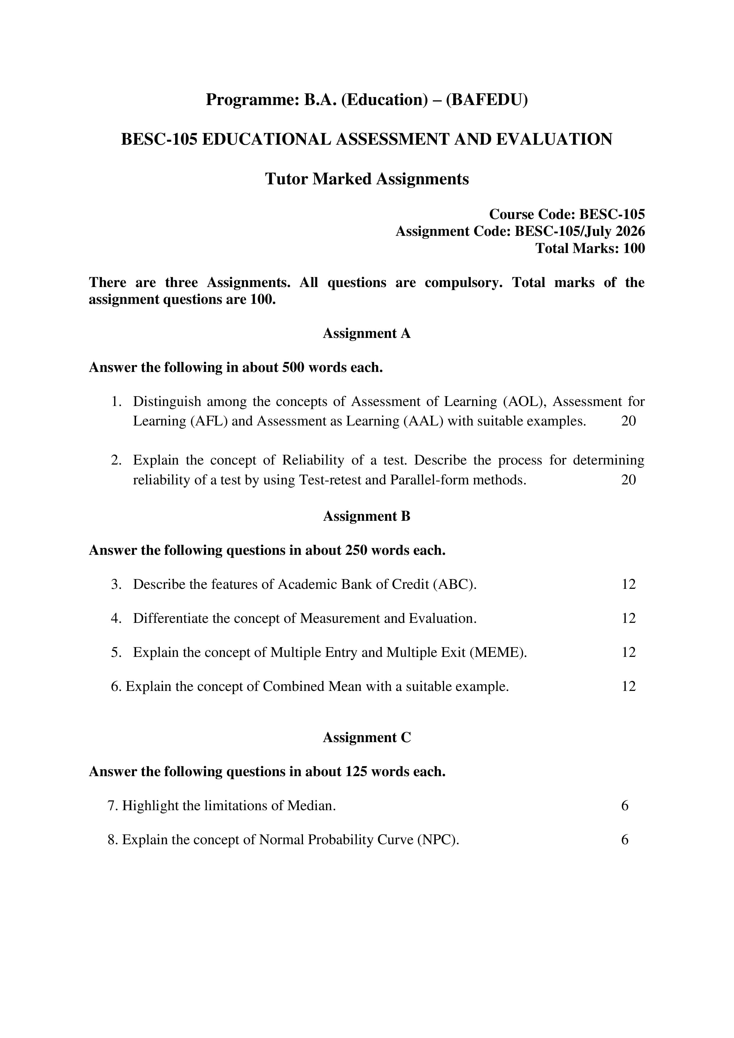 IGNOU BESC 105 Handwritten Hardcopy Assignment 2026-26 (English Medium)