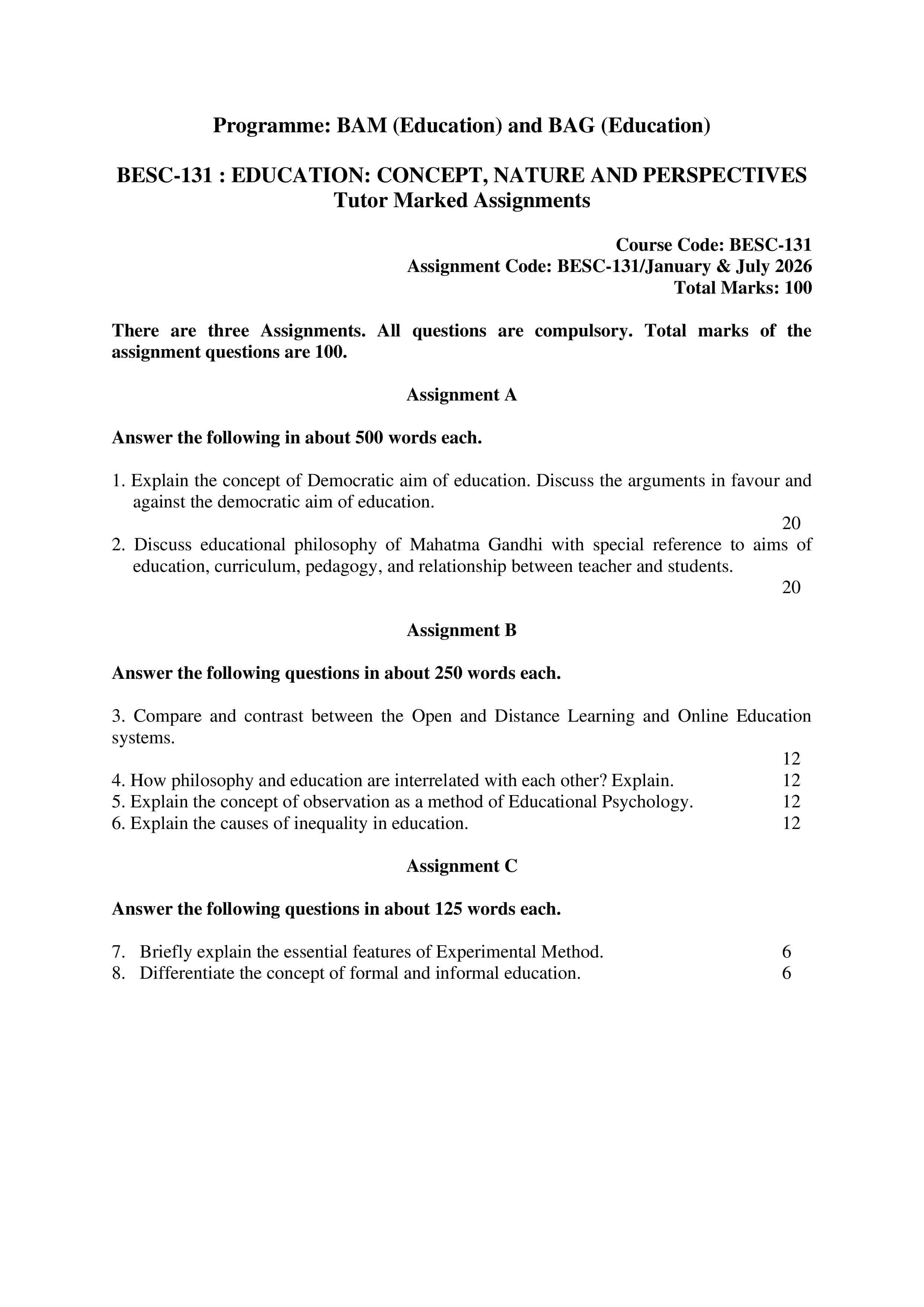 IGNOU BESC 131 Handwritten Hardcopy Assignment 2026-26 (English Medium)