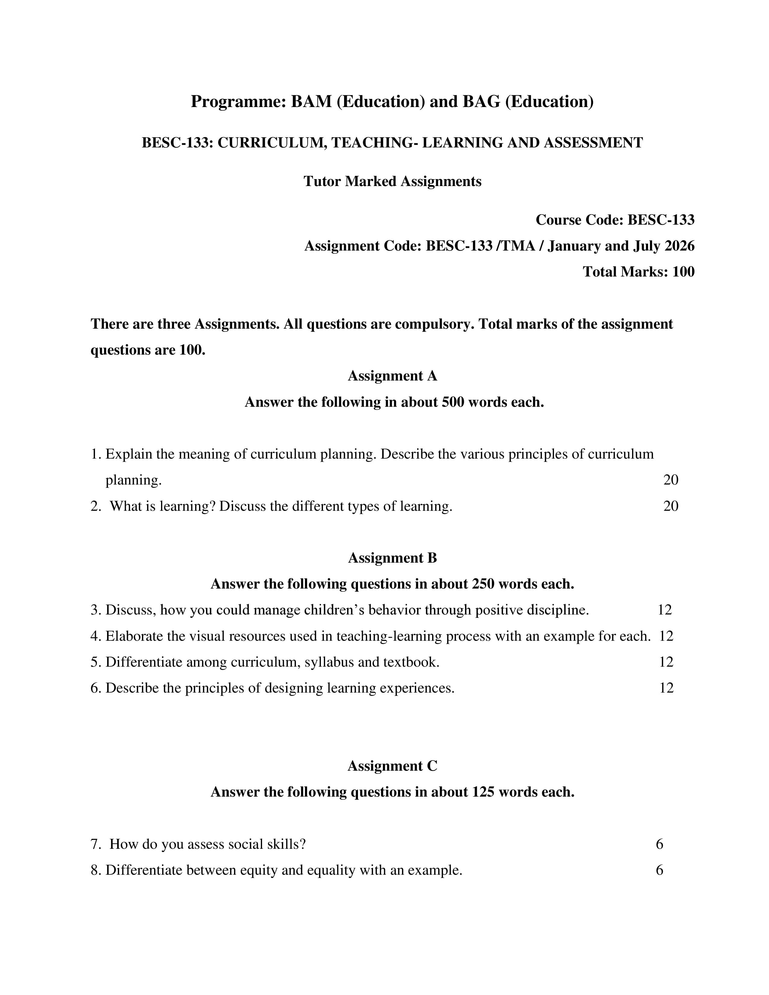 IGNOU BESC 133 Handwritten Hardcopy Assignment 2026-26 (English Medium)