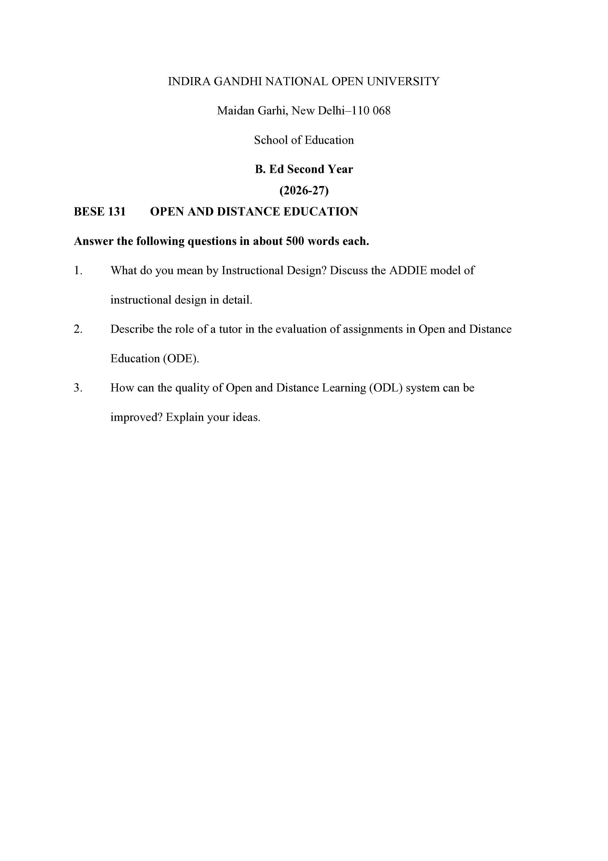 IGNOU BESE 131 Handwritten Hardcopy Assignment 2026-26 (English Medium)