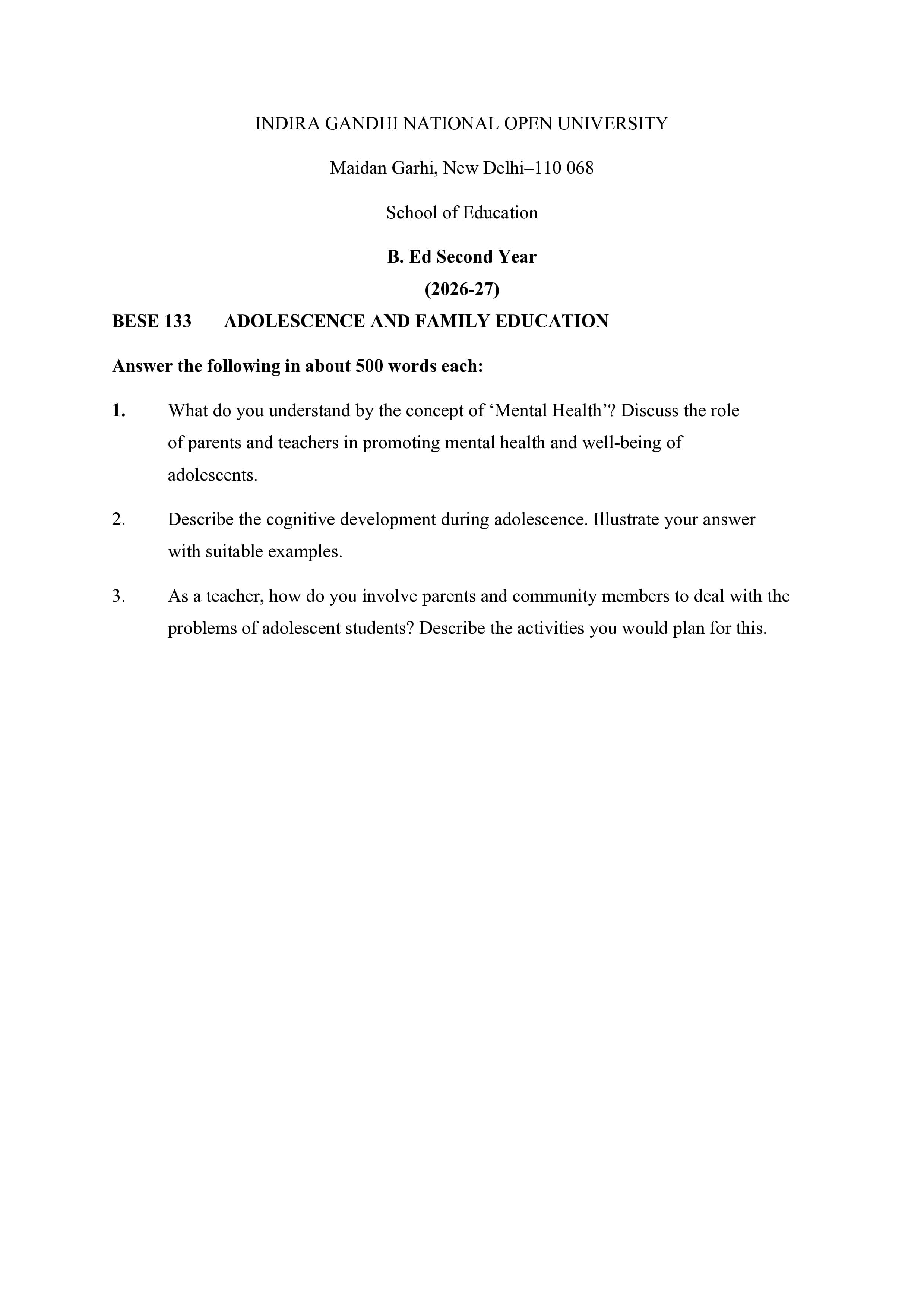 IGNOU BESE 133 Handwritten Hardcopy Assignment 2026-26 (English Medium)