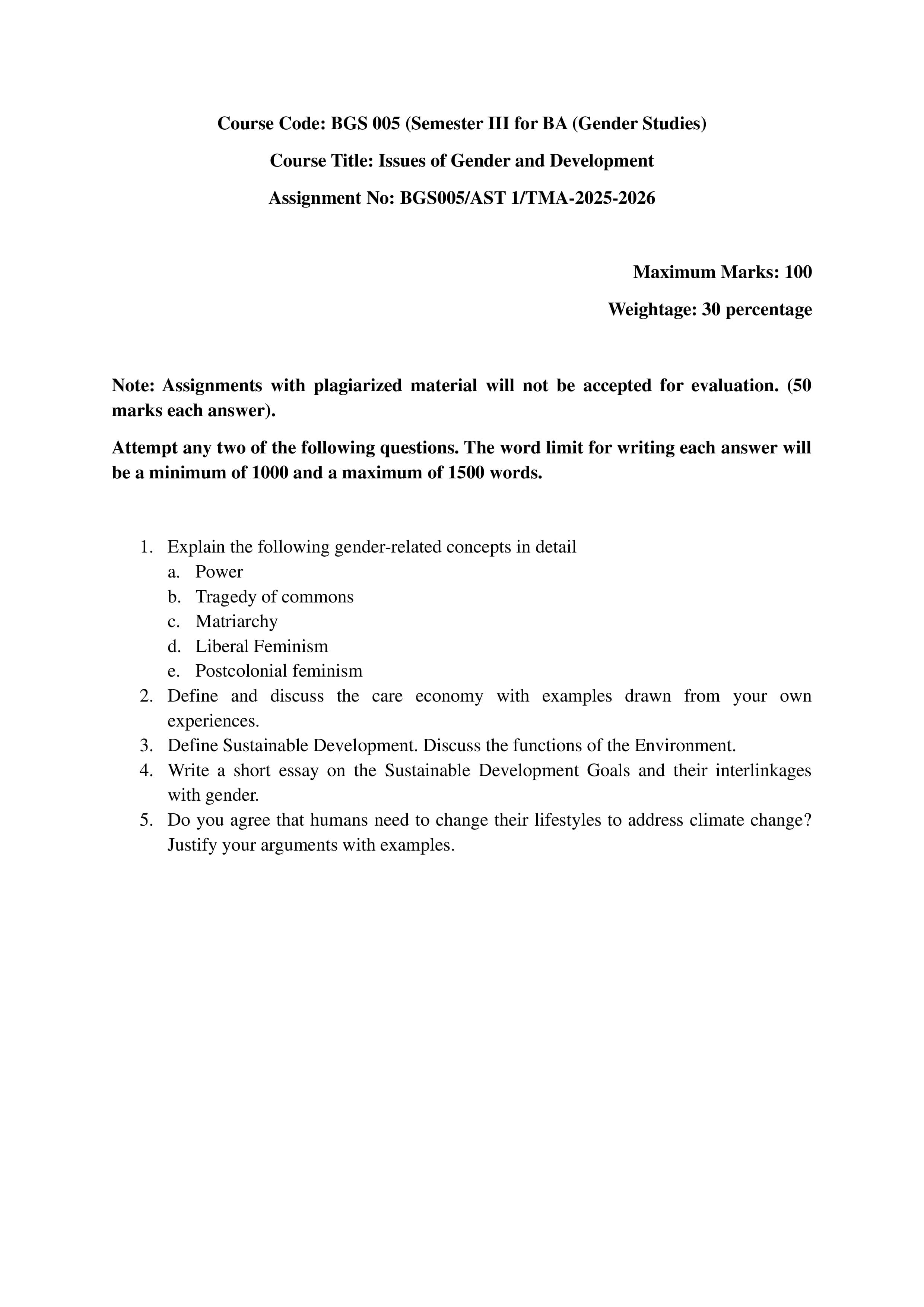 IGNOU BGS 005 Handwritten Hardcopy Assignment 2025-2026 (English Medium)