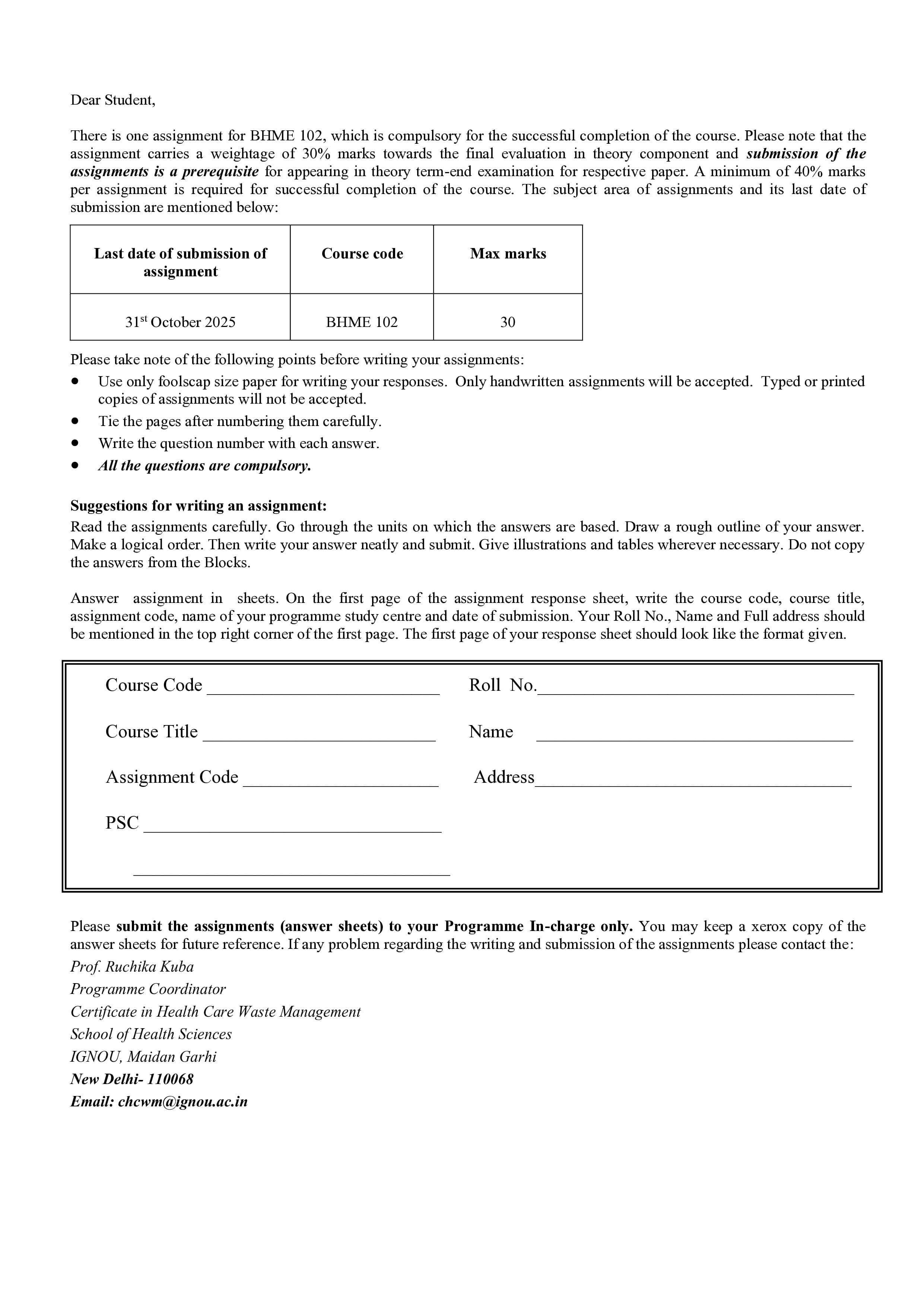 IGNOU BHME 102 Handwritten Hardcopy Assignment 2025-25 (English Medium)