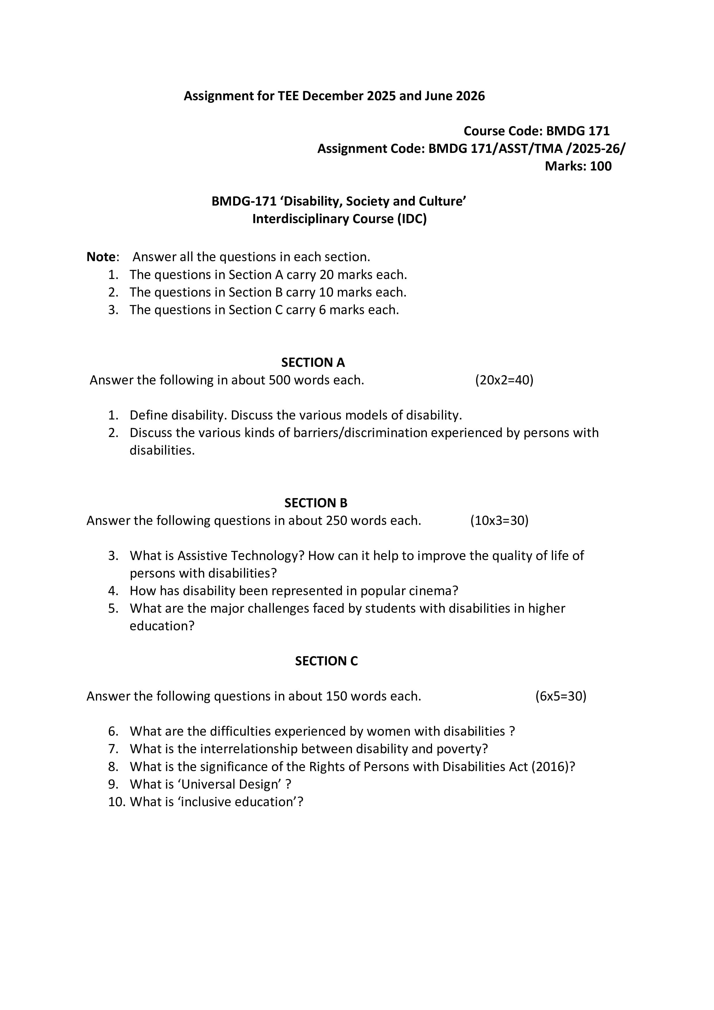 IGNOU BMDG 171 Handwritten Hardcopy Assignment 2025-2026 (English Medium)