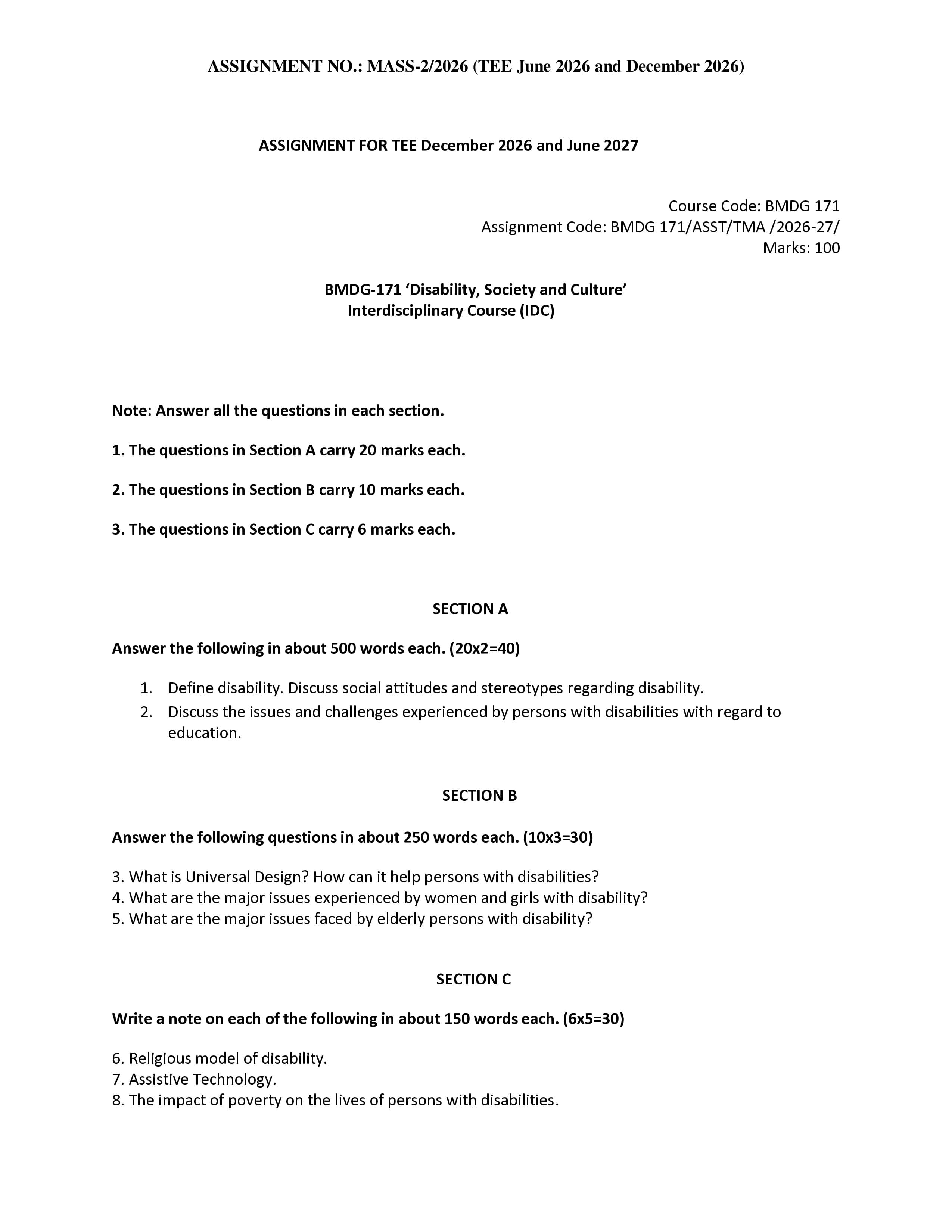 IGNOU BMDG 171 Handwritten Hardcopy Assignment 2026-26 (English Medium)