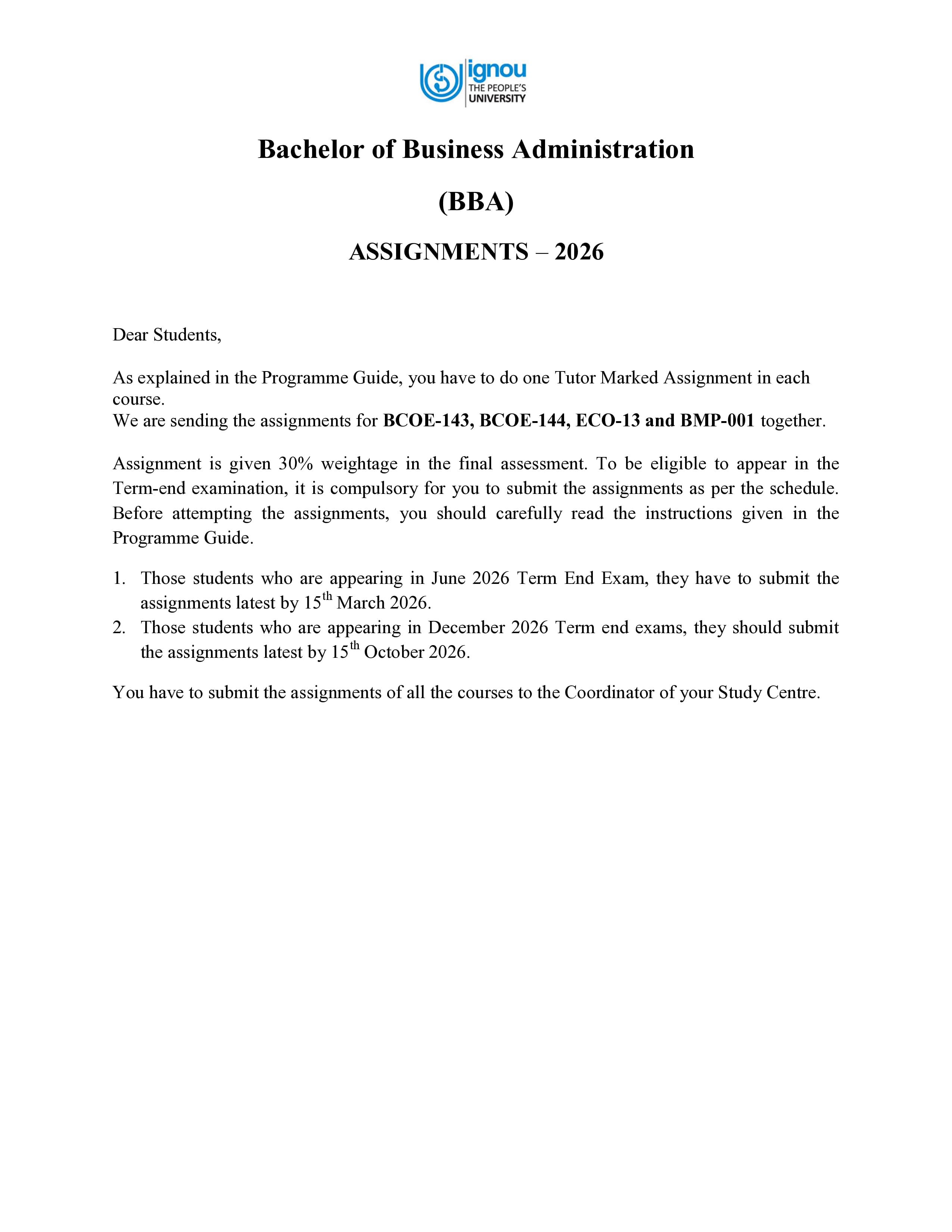 IGNOU BMP 001 Handwritten Hardcopy Assignment 2026-26 (English Medium)