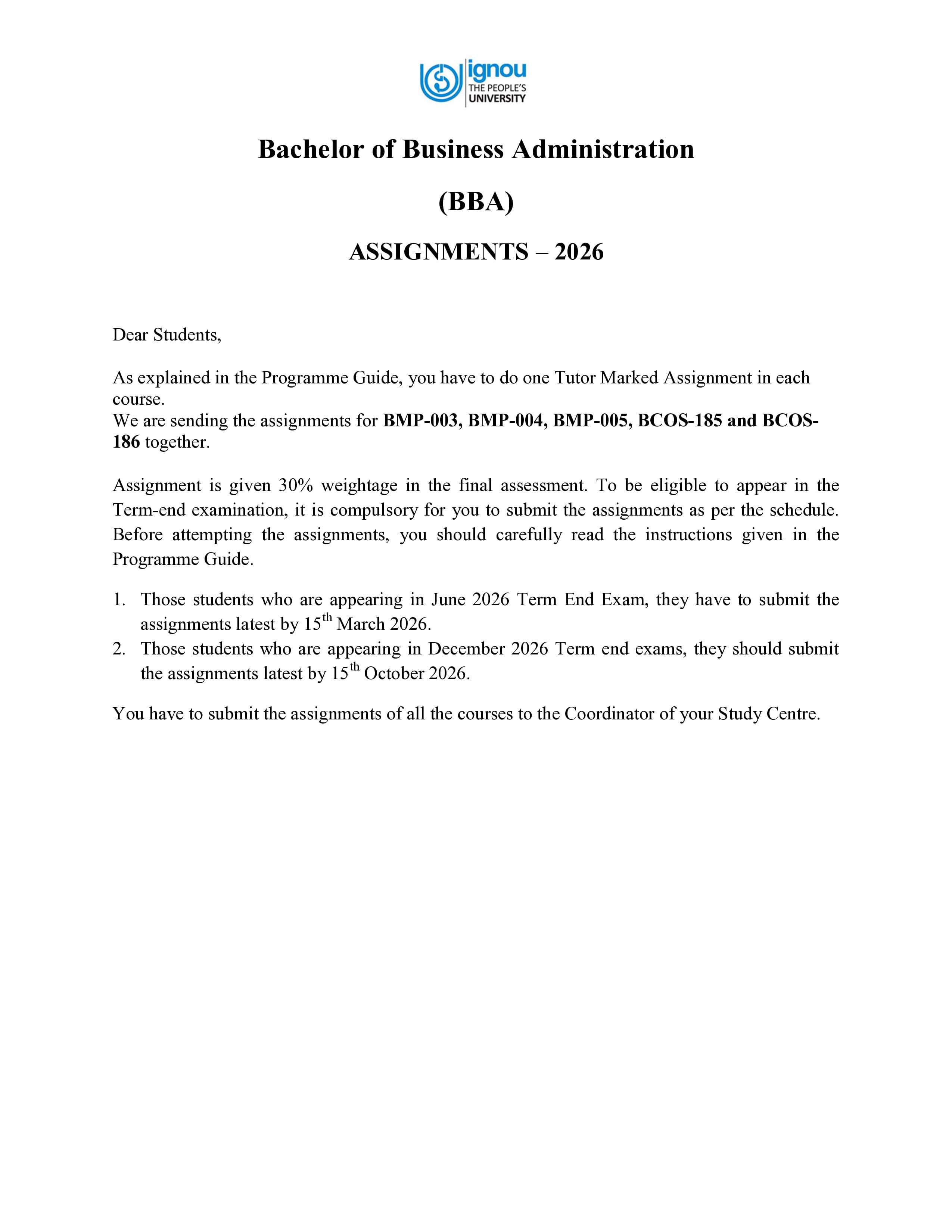 IGNOU BMP 003 Handwritten Hardcopy Assignment 2026-26 (English Medium)