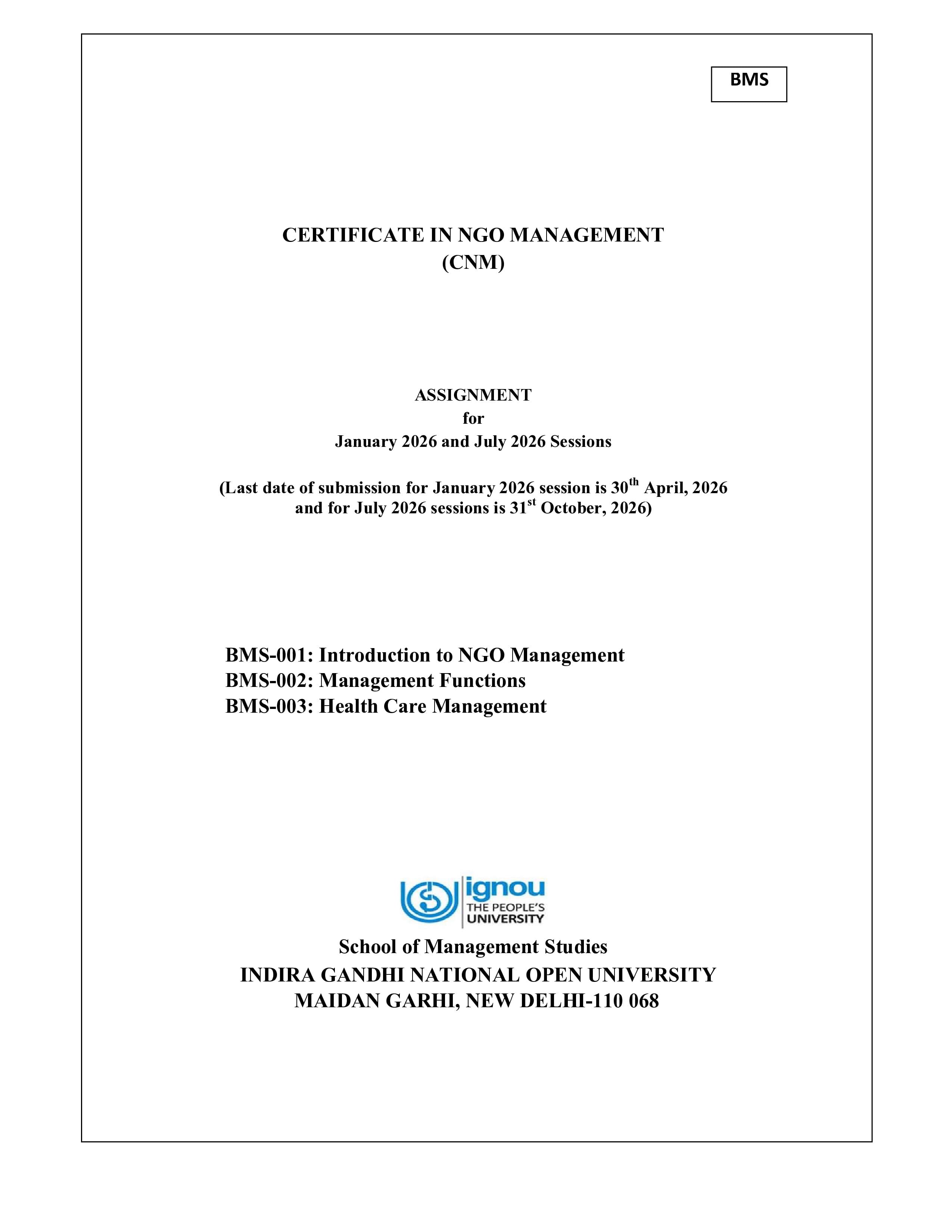 IGNOU BMS 002 Handwritten Hardcopy Assignment 2026-26 (English Medium)