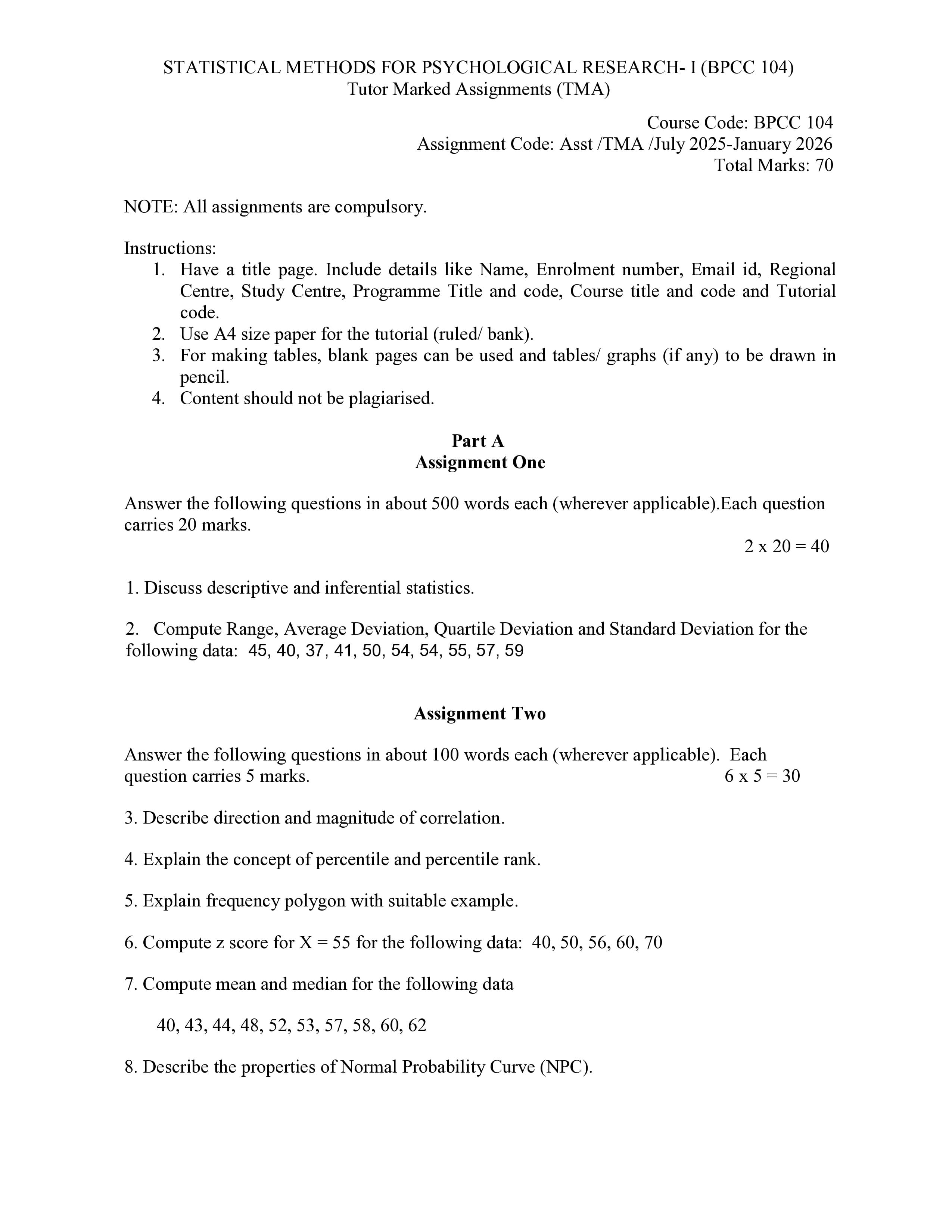 IGNOU BPCC 104 Handwritten Hardcopy Assignment 2025-2026 (English Medium)