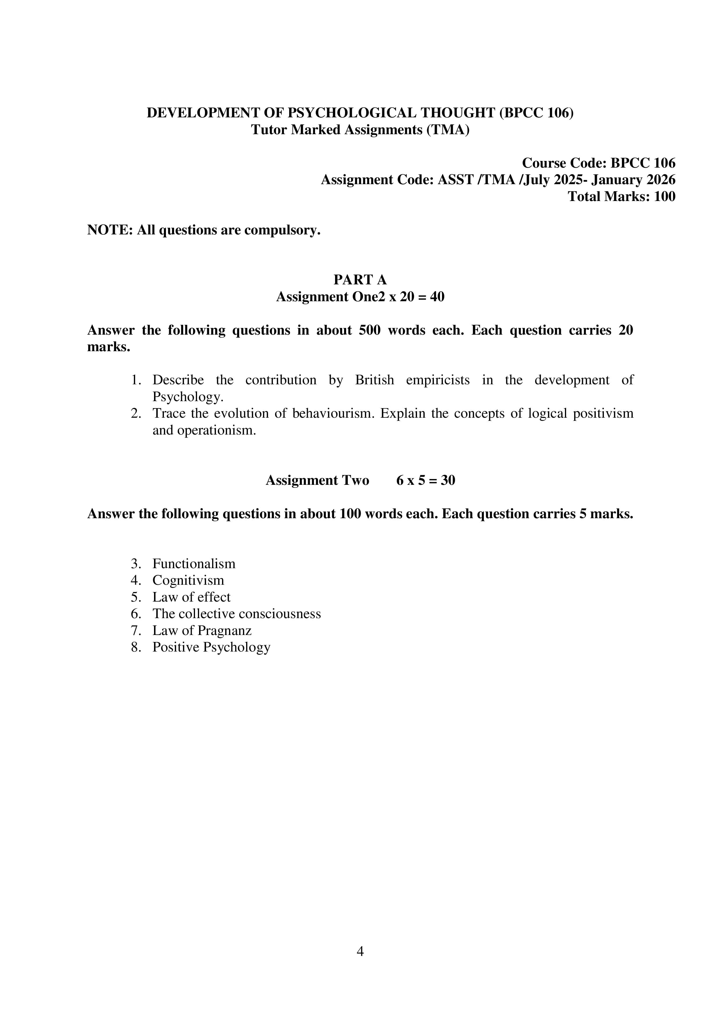 IGNOU BPCC 106 Handwritten Hardcopy Assignment 2025-2026 (English Medium)