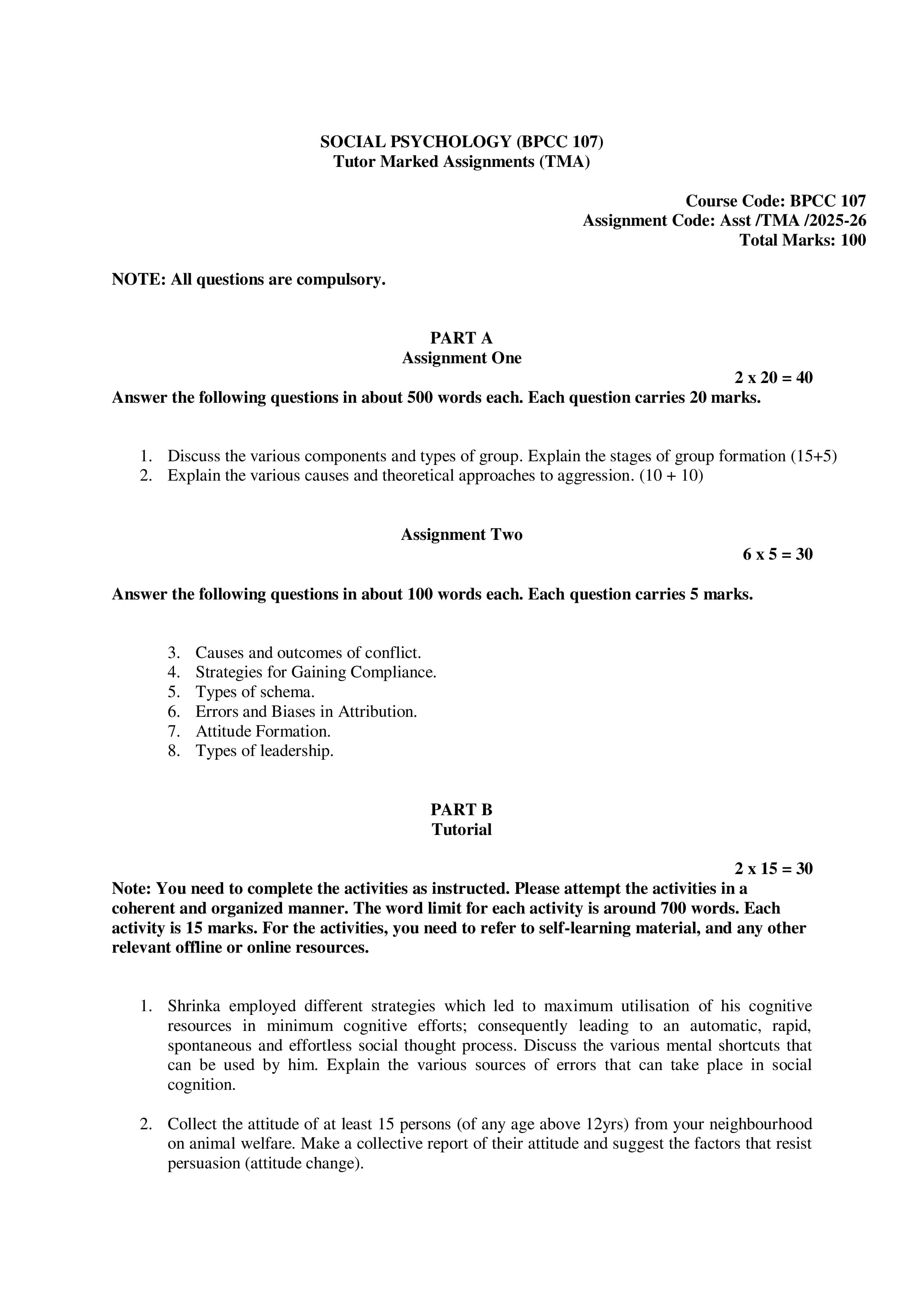 IGNOU BPCC 107 Handwritten Hardcopy Assignment 2025-2026 (English Medium)