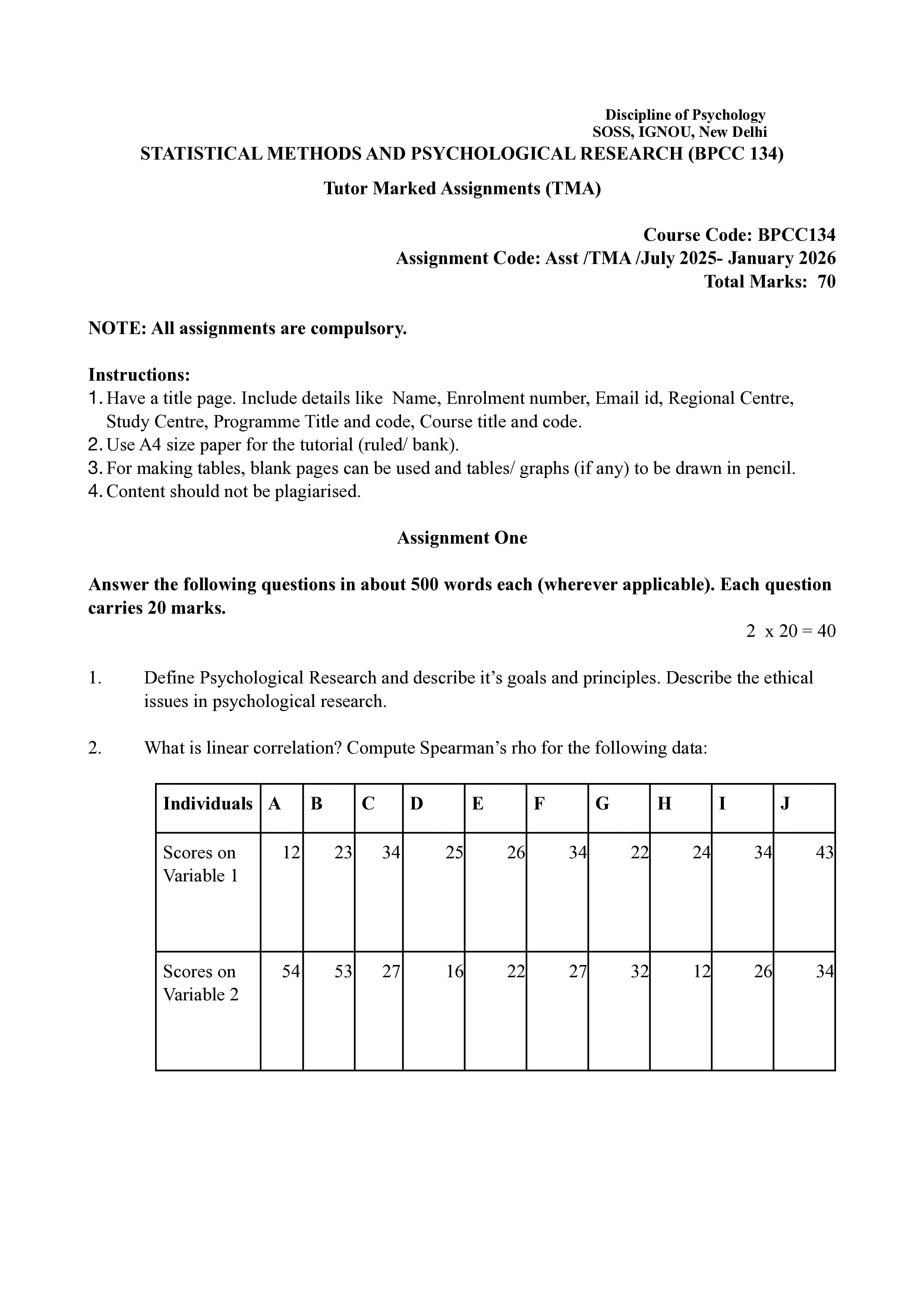 IGNOU BPCC 134 Handwritten Hardcopy Assignment 2025-2026 (English Medium)